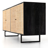 Featuring Carmel Black Wash Sideboard by Four Hands at Amethyst Home. Mid-century-inspired style with an organic twist. Surro
