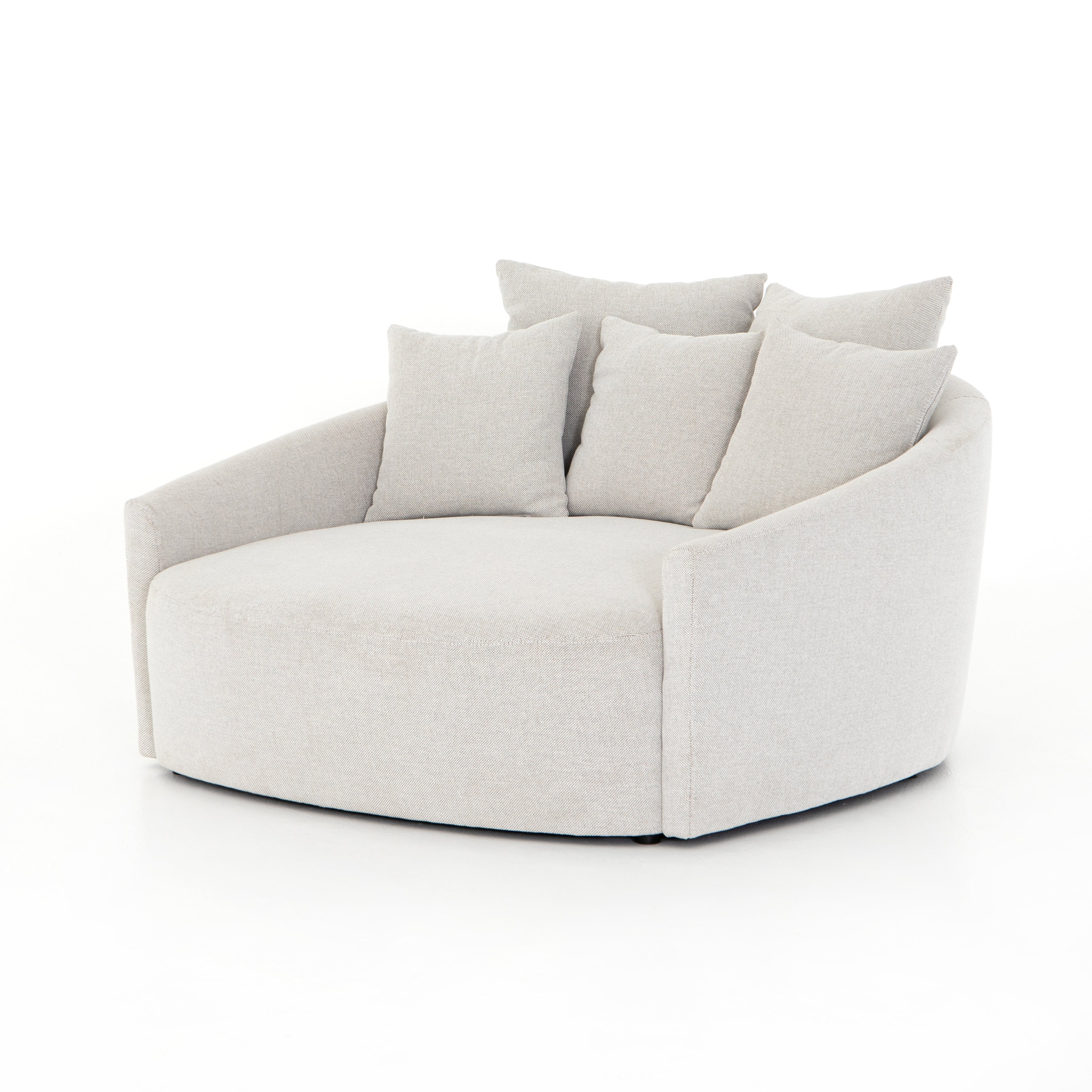 Featuring Chloe Delta Bisque Media Lounger by Four Hands at Amethyst Home. Roomy style. Off-white high-performance fabric covers a dramatic U shape for a spacious, sink-in sit. Throw pillows present an added touch of comfort to this sensibly styled media lounger, perfect for movie nights. Performance fabrics are specially created to withstand spills, stains. Amethyst Home provides interior design, new home construction design consulting, vintage area rugs, and lighting in the Charlotte metro area.