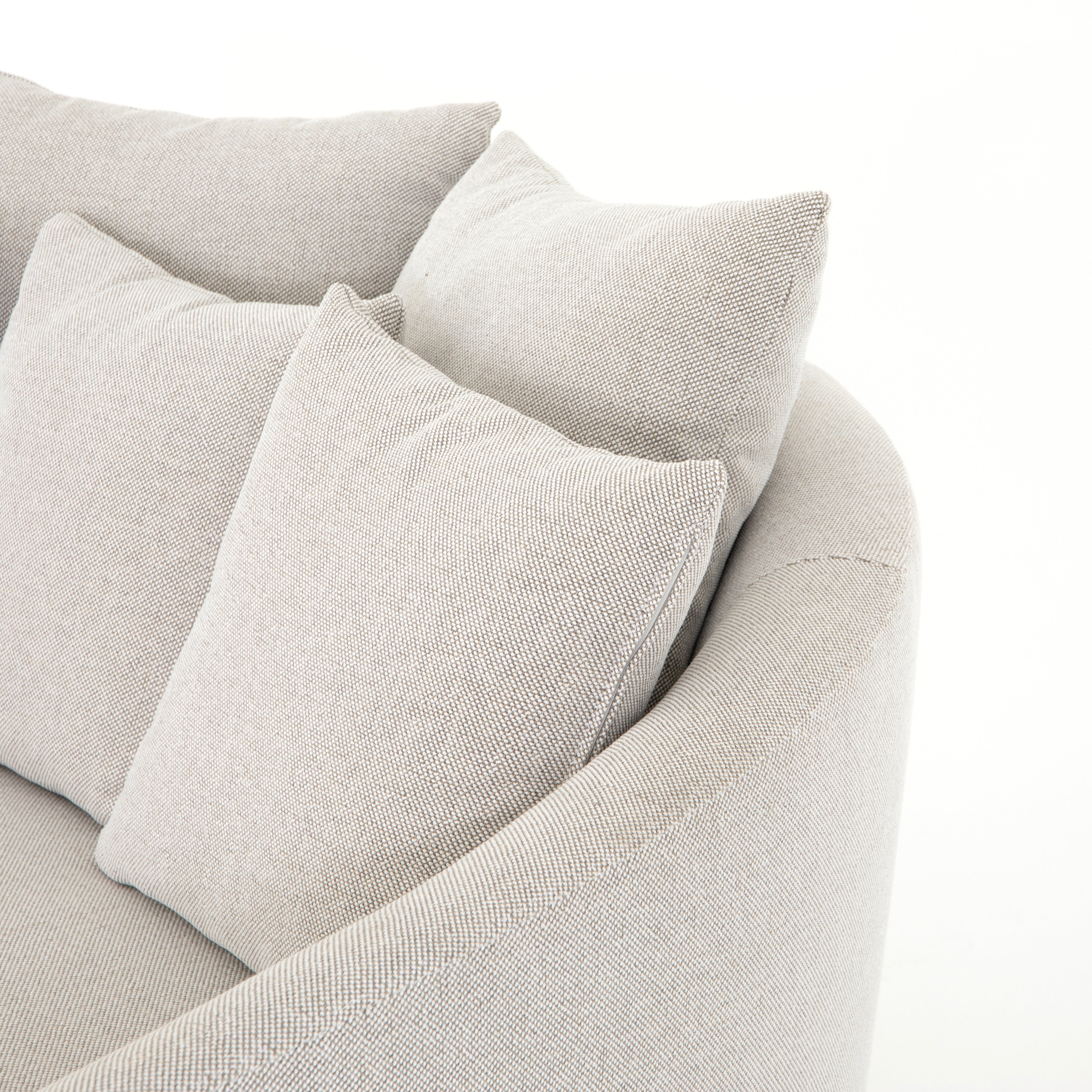 Featuring Chloe Delta Bisque Media Lounger by Four Hands at Amethyst Home. Roomy style. Off-white high-performance fabric covers a dramatic U shape for a spacious, sink-in sit. Throw pillows present an added touch of comfort to this sensibly styled media lounger, perfect for movie nights. Performance fabrics are specially created to withstand spills, stain. Amethyst Home provides interior design, new home construction design consulting, vintage area rugs, and lighting in the Washington metro area.