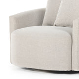 Featuring Chloe Delta Bisque Swivel Chair by Four Hands at Amethyst Home. Neutral performance fabric covers a dramatic U shape for a sink-in sit. Throw pillows add a touch of comfort to this 360-degree swivel chair. Performance fabrics are specially created to withstand spills, stains, high traffic and wear, ensuring long-term comfort and unmatched durability.Overall Dimensions: 42"W. Amethyst Home provides interior design, new construction, custom furniture, and area rugs in the Miami metro area.
