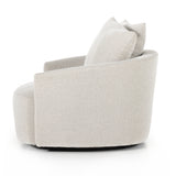 Featuring Chloe Delta Bisque Swivel Chair by Four Hands at Amethyst Home. Neutral performance fabric covers a dramatic U shape for a sink-in sit. Throw pillows add a touch of comfort to this 360-degree swivel chair. Performance fabrics are specially created to withstand spills, stains, high traffic and wear, ensuring long-term comfort and unmatched durability.Overall Dimensions: 4. Amethyst Home provides interior design, new construction, custom furniture, and area rugs in the Monterey metro area.