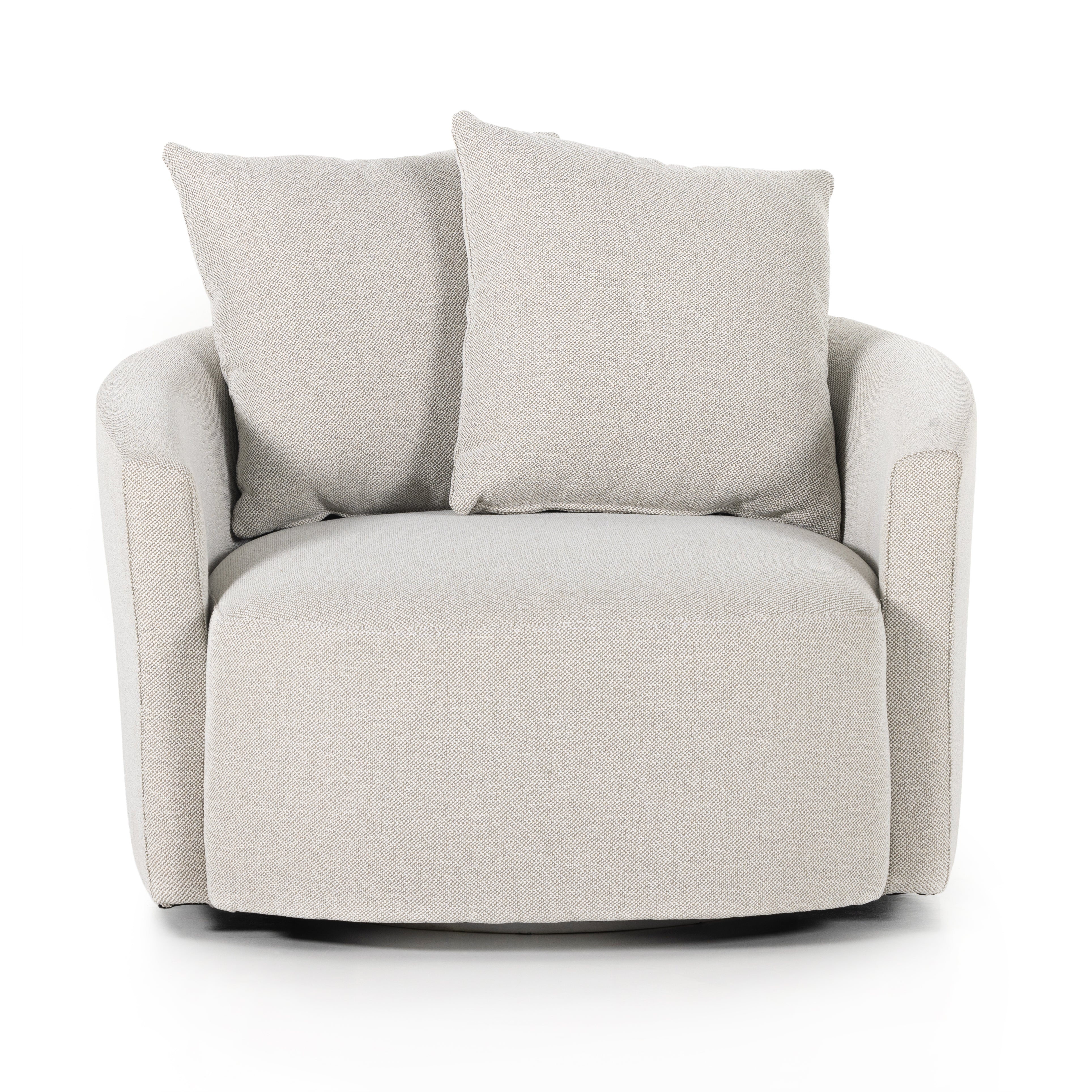 Featuring Chloe Delta Bisque Swivel Chair by Four Hands at Amethyst Home. Neutral performance fabric covers a dramatic U shape for a sink-in sit. Throw pillows add a touch of comfort to this 360-degree swivel chair. Performance fabrics are specially created to withstand spills, stains, high traffic and wear, ensuring long-term comfort and unmatched durability.Overall Dimensio. Amethyst Home provides interior design, new construction, custom furniture, and area rugs in the Winter Garden metro area.