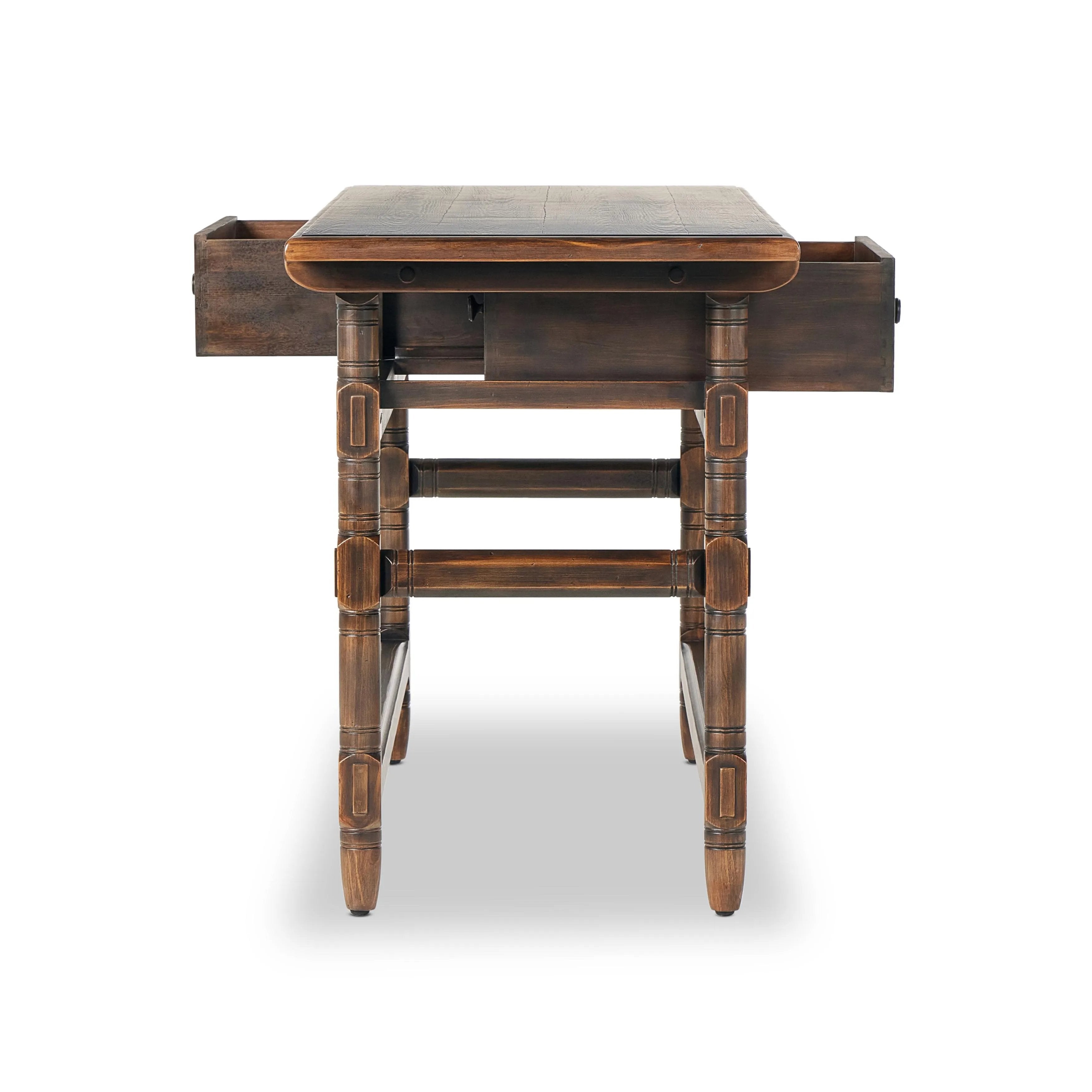 Featuring Colonial Aged Brown Table by Four Hands at Amethyst Home. Made from solid pine From the makers at Van Thiel: One-of-a-kind antique-inspired pieces crafted from solid wood with hand-applied finishes. This console creatively doubles as a kitchen island.Overall Dimensions: 26.5"W x 70"L x 36"H
Collection: Van ThielColors: Aged Bronze ,Aged Brown ,Ag. Amethyst Home provides interior design, new home construction design consulting, vintage area rugs, and lighting in the Alpharetta metro area.