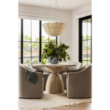 Introducing the Cove Heather Twill Stone Dining Chair, a stylish and feminine update to the traditional barrel chair. The heather twill adds texture and elegance to the design, making it the perfect addition to any modern coastal-inspired home design. Paired with Surya rugs, this chair will transform your dining room into a cozy and inviting space. Whether you're in Nashville, Florida, or Utah, this chair is a must-have for any home design that values both style and comfort.