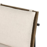 Crisp and clean, with natural panache. Slim, black-finished iron frames a floating ladderback of honey-finished oak and cream-colored high-performance seating. Rear handle detail adds a fashionable finishing touch. Performance fabrics are specially created to withstand spills, stains, high traffic and wear, ensuring long-term comfort and unmatched durability. Amethyst Home provides interior design, new construction, custom furniture, and area rugs in the Calabasas metro area.
