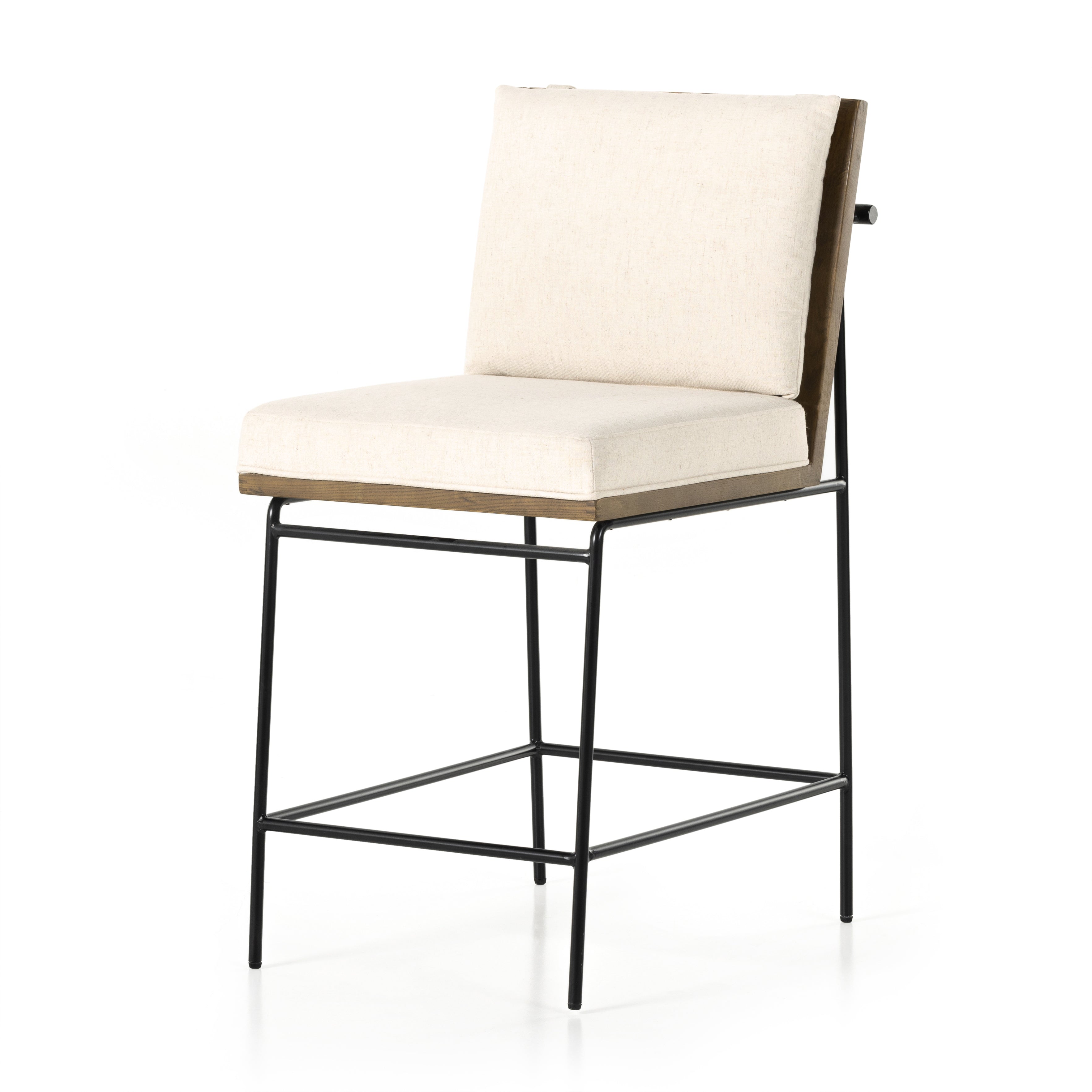 Crisp and clean, with natural panache. Slim, black-finished iron frames a floating ladderback of honey-finished oak and cream-colored high-performance seating. Rear handle detail adds a fashionable finishing touch. Performance fabrics are specially created to withstand spills, stains, high traffic and wear, ensuring long-term comfort and unmatched durability. Amethyst Home provides interior design, new construction, custom furniture, and area rugs in the Newport Beach metro area.