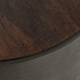 Featuring Crosby Charcoal Round Coffee Table by Four Hands at Amethyst Home. Mixed materials and the simplest of shapes offer a dramatic centerpiece for any space. Reclaimed peroba wood is supported by a textural faux shagreen base in soft grey. This piece is designed in collaboration with Thomas Bina. Four Hands partnership with the renowned Los Angeles furniture designer began . Amethyst Home provides interior design, new construction, custom furniture, and area rugs in the Calabasas metro area.