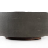 Featuring Crosby Charcoal Round Coffee Table by Four Hands at Amethyst Home. Mixed materials and the simplest of shapes offer a dramatic centerpiece for any space. Reclaimed peroba wood is supported by a textural faux shagreen base in soft grey. This piece is designed in collaboration with Thomas Bina. Four Hands partnership with the renowned Los Angeles furniture designer beg. Amethyst Home provides interior design, new construction, custom furniture, and area rugs in the Laguna Beach metro area.