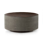 Featuring Crosby Charcoal Round Coffee Table by Four Hands at Amethyst Home. Mixed materials and the simplest of shapes offer a dramatic centerpiece for any space. Reclaimed peroba wood is supported by a textural faux shagreen base in soft grey. This piece is designed in collaboration with Thomas Bina. Four Hands partnership with the renowned Los Angeles furniture designer began in t. Amethyst Home provides interior design, new construction, custom furniture, and area rugs in the Miami metro area.