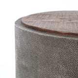 Featuring Crosby Charcoal Shagreen Side Table by Four Hands at Amethyst Home. Mixed materials and the simplest of shapes are sized to make a perfect side table. Reclaimed peroba wood is supported by a textural faux shagreen base in soft grey. This piece is designed in collaboration with Thomas Bina. Four Handsâ€™ partnership with the renowned Los Angeles furniture designer began i. Amethyst Home provides interior design, new construction, custom furniture, and area rugs in the Portland metro area.