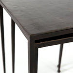 Featuring Dalston Antique Rust Nesting End Tables by Four Hands at Amethyst Home. Slender styling adopts depth from swirls of antique tones. Tapered legs with rounded feet bring balanced footing to streamlined shaping. Aluminum tops are squared-off and finished in a rich rust. Â  Large nesting table measures 16"W x 21.25"H. Small table measures 12.5"W x 18.25"H.
Collection: MarlowCo. Amethyst Home provides interior design, new construction, custom furniture, and area rugs in the Austin metro area.