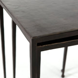 Featuring Dalston Antique Rust Nesting End Tables by Four Hands at Amethyst Home. Slender styling adopts depth from swirls of antique tones. Tapered legs with rounded feet bring balanced footing to streamlined shaping. Aluminum tops are squared-off and finished in a rich rust. Â  Large nesting table measures 16"W x 21.25"H. Small table measures 12.5"W x 18.25"H.
Collection: MarlowCo. Amethyst Home provides interior design, new construction, custom furniture, and area rugs in the Austin metro area.