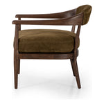 Featuring Dane Cottswald Moss Nubuck Chair by Four Hands at Amethyst Home. Safari styling is brought to modern speed on this vintage-inspired chair. Its solid wood frame features a webbed seating structure that brings a sink-in feel to the entire piece. The upholstered back, strap details and loose cushion are finished in a rich Italian-made leather with a soft, buttery feel and . Amethyst Home provides interior design, new construction, custom furniture, and area rugs in the Calabasas metro area.