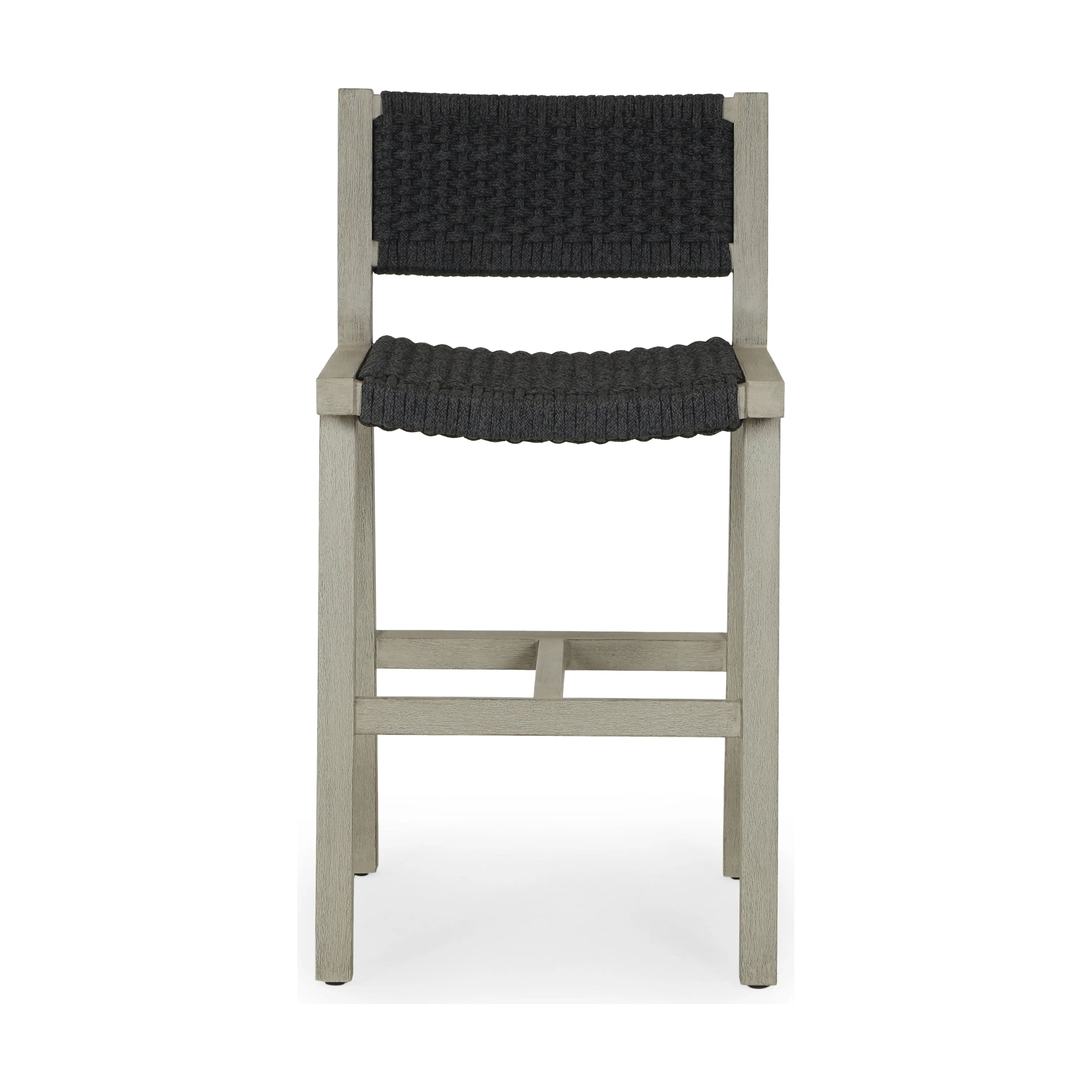 Featuring Delano Grey Outdoor Counter Stool by Four Hands at Amethyst Home. A textural take on outdoor styling, weathered grey teak welcomes thick, handwoven rope seating in an inviting dark grey. Cover or store indoors during inclement weather and when not in use.Overall Dimensions: 19.75"W x 24"L x 37.50"H
Collection: SolanoColors: Weathered Grey-Fsc ,Thick. Amethyst Home provides interior design, new home construction design consulting, vintage area rugs, and lighting in the Houston metro area.