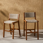 A textural take on outdoor styling, the Delano Natural Teak stool welcomes thick, handwoven rope seating in an inviting ivory. Safe for outdoor spaces. Cover or store indoors during inclement weather and when not in use. Amethyst Home provides interior design, new home construction design consulting, vintage area rugs, and lighting in the Austin metro area.