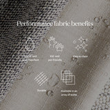 Performance-grade fabric brings surprising livability to a show-stopping silhouette. Pristinely tailored ivory upholstery exudes elegance, with clean track arms and loose feather-blend cushioning for total comfort. Cushions not reversible. Amethyst Home provides interior design, new construction, custom furniture, and area rugs in the Austin metro area.