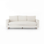 Performance-grade fabric brings surprising livability to a show-stopping silhouette. Pristinely tailored ivory upholstery exudes elegance, with clean track arms and loose feather-blend cushioning for total comfort. Cushions not reversible. Amethyst Home provides interior design, new construction, custom furniture, and area rugs in the Scottsdale metro area.