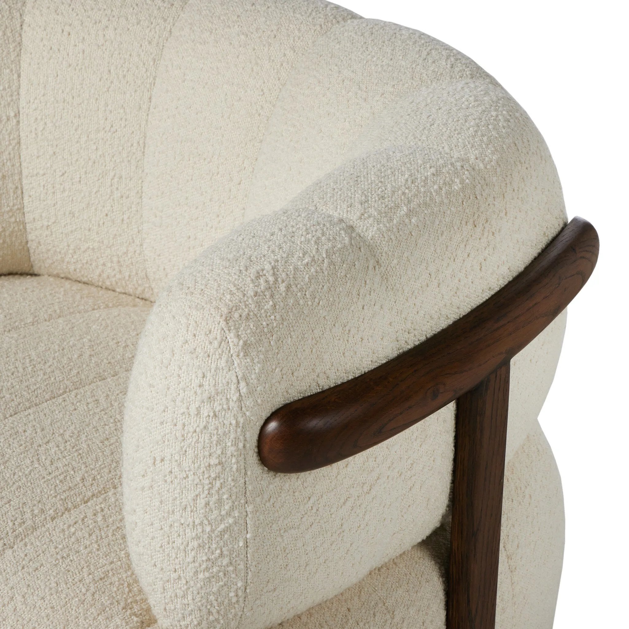 The ultimate in polished media style seating has arrived. Framed in oak, this 360-degree swivel chair is constructed with two separate pieces â€” the seat and the back. The piece features evenly spaced spring suspension and a soft snow textile stitched into 5.5-inch channels for stylish comfort.Collection: Farro Amethyst Home provides interior design, new home construction design consulting, vintage area rugs, and lighting in the Laguna Beach metro area.