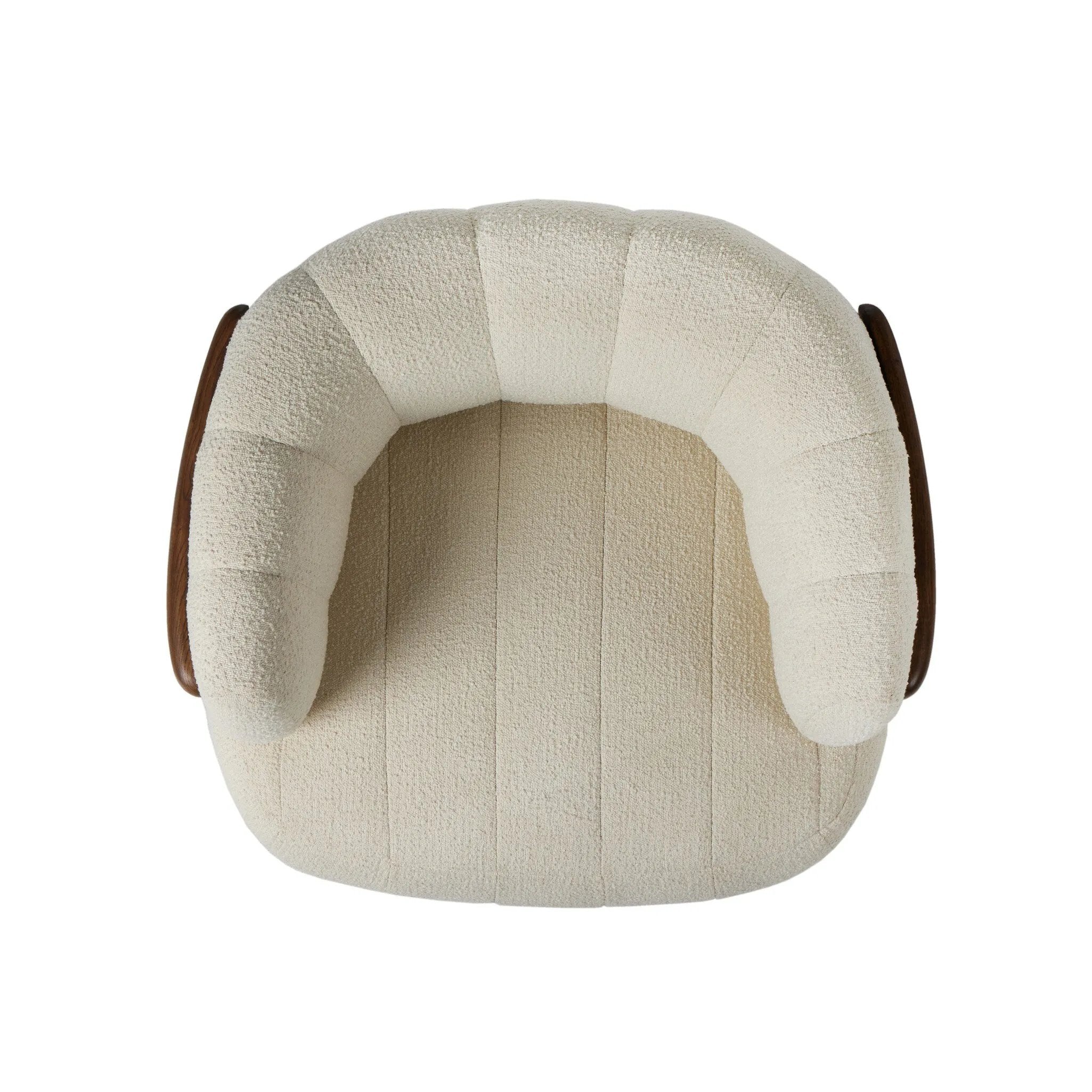 The ultimate in polished media style seating has arrived. Framed in oak, this 360-degree swivel chair is constructed with two separate pieces â€” the seat and the back. The piece features evenly spaced spring suspension and a soft snow textile stitched into 5.5-inch channels for stylish comfort.Collection: Farro Amethyst Home provides interior design, new home construction design consulting, vintage area rugs, and lighting in the Monterey metro area.