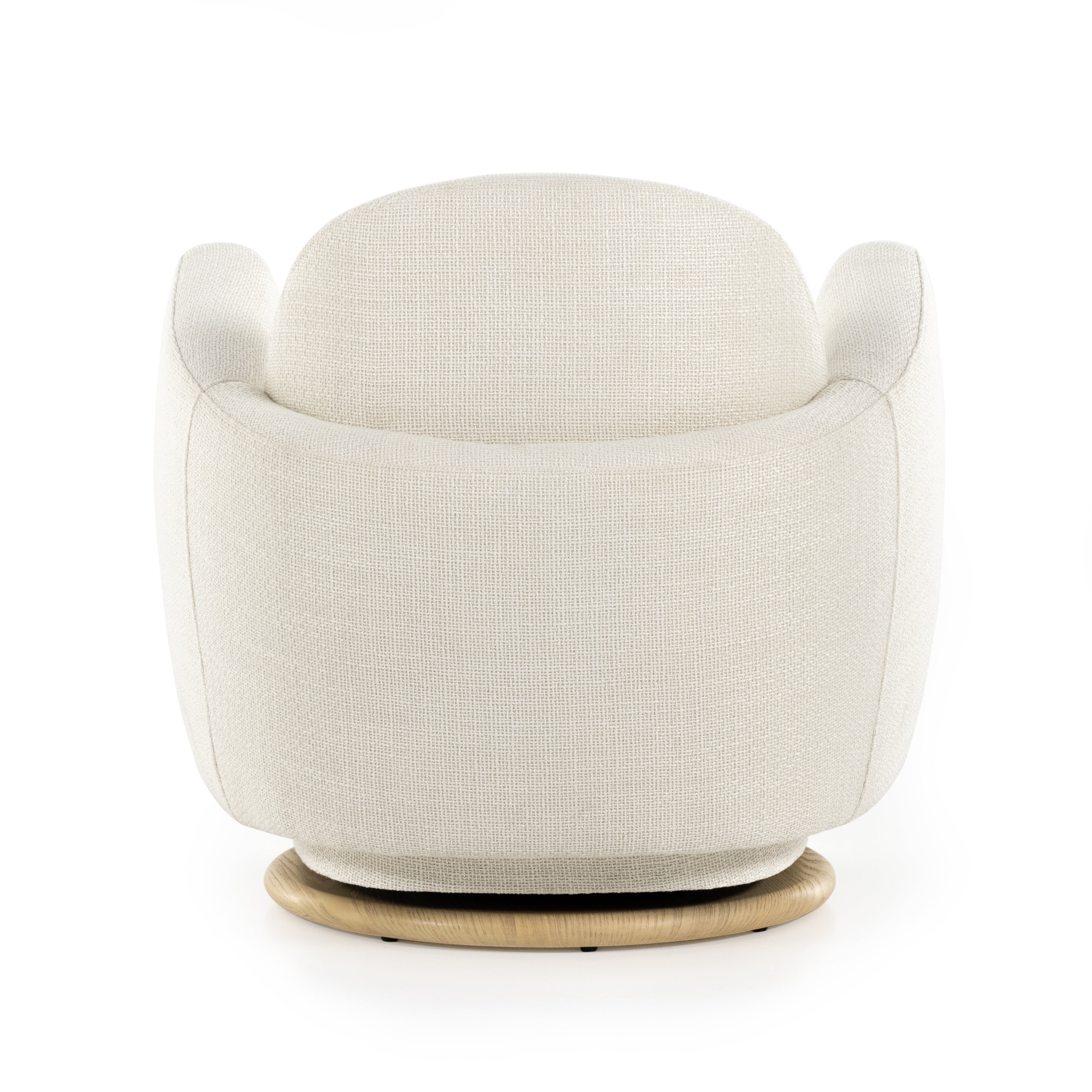 Featuring Enya Gibson White Swivel Chair by Four Hands at Amethyst Home. With soft volume and exaggerated curves, the Enya Gibson White Swivel Chair is upholstered with high-performance fabric atop a plinth-style swivel base. Performance fabrics are specially created to withstand spills, stains, high traffic and wear, ensuring long-term comfort and unmatched durability.
Overall Dimensions. Amethyst Home provides interior design services, furniture, rugs, and lighting in the Kansas City metro area.