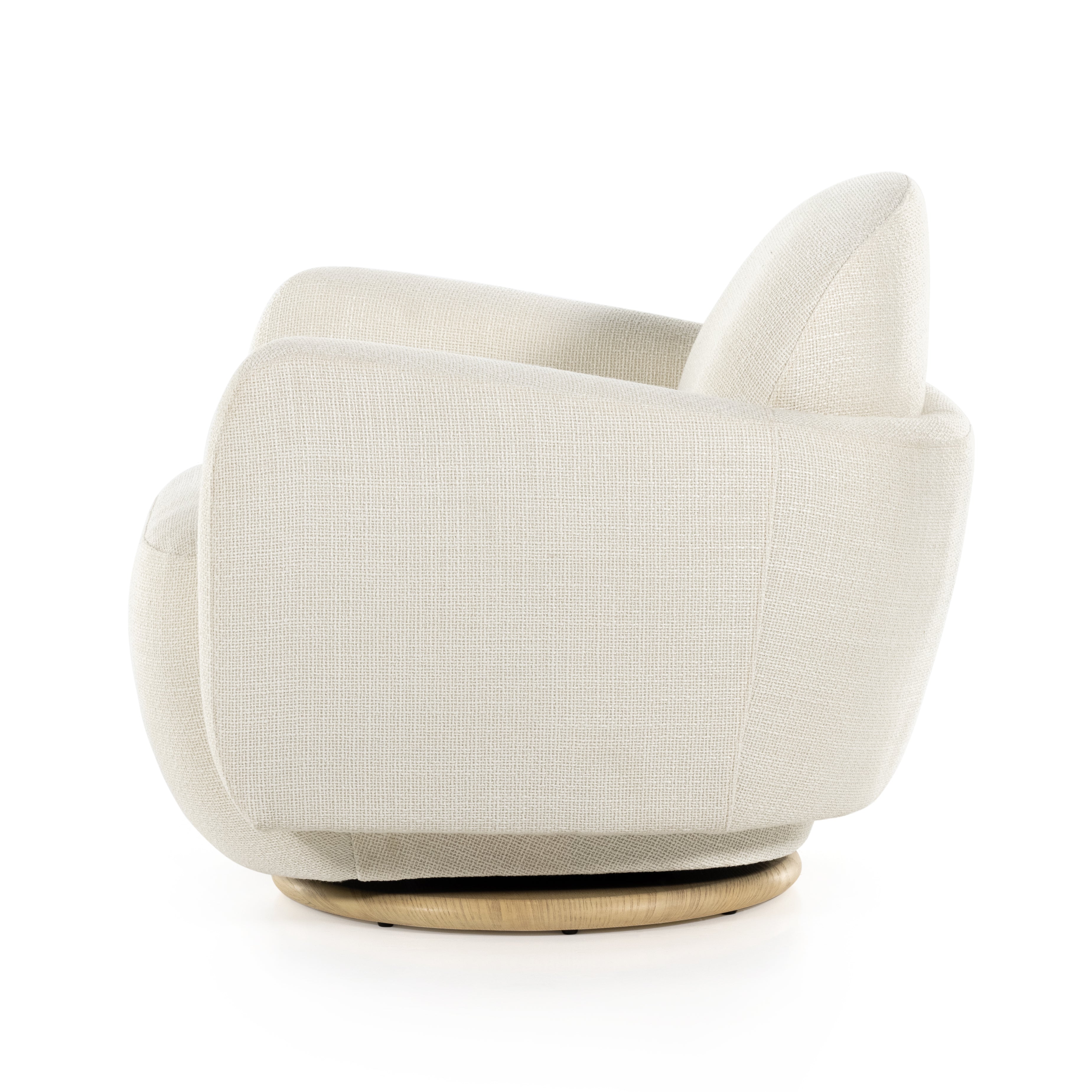 Featuring Enya Gibson White Swivel Chair by Four Hands at Amethyst Home. With soft volume and exaggerated curves, the Enya Gibson White Swivel Chair is upholstered with high-performance fabric atop a plinth-style swivel base. Performance fabrics are specially created to withstand spills, stains, high traffic and wear, ensuring long-term comfort and unmatched durability.
Overall Dimensions. Amethyst Home provides interior design services, furniture, rugs, and lighting in the Los Angeles metro area.