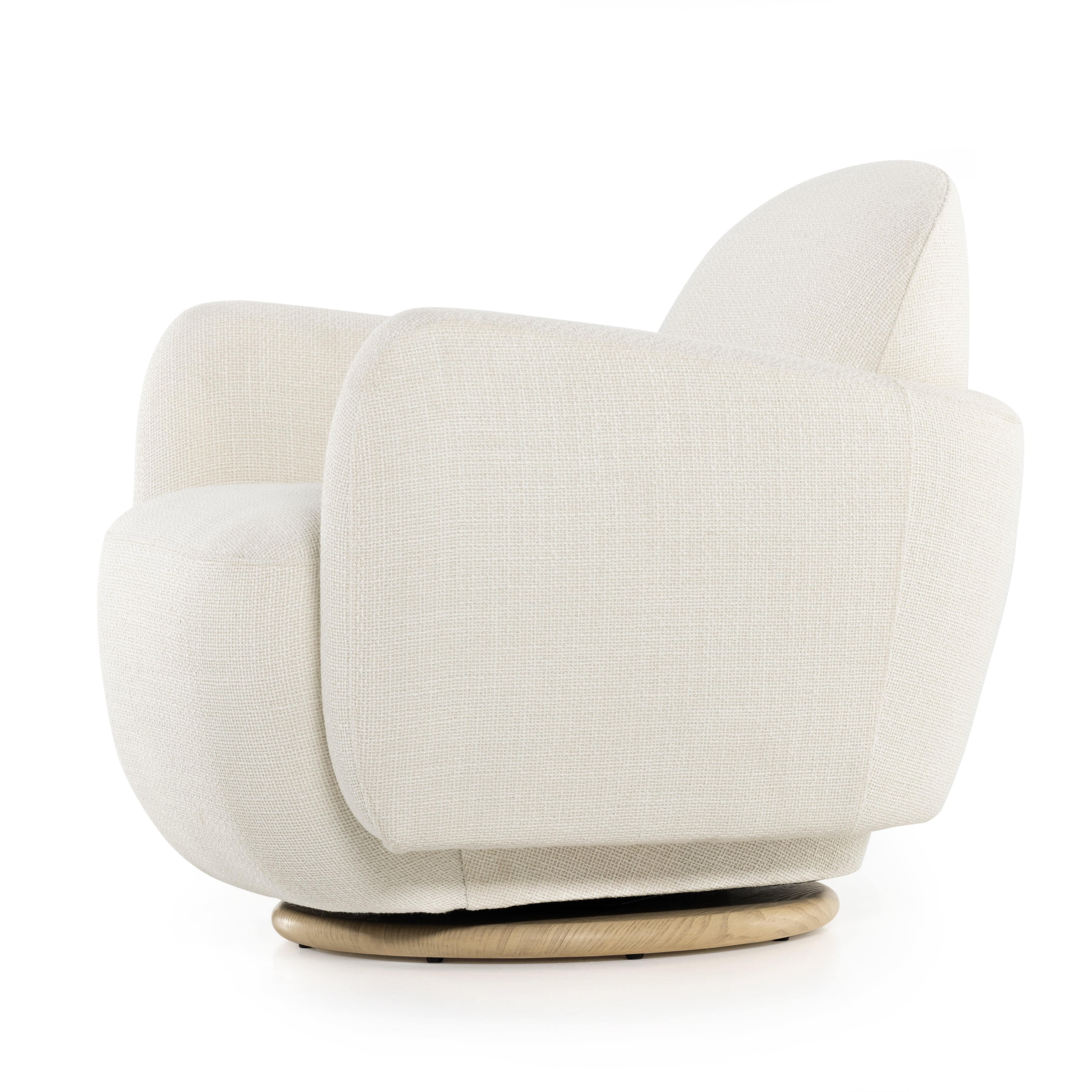 Featuring Enya Gibson White Swivel Chair by Four Hands at Amethyst Home. With soft volume and exaggerated curves, the Enya Gibson White Swivel Chair is upholstered with high-performance fabric atop a plinth-style swivel base. Performance fabrics are specially created to withstand spills, stains, high traffic and wear, ensuring long-term comfort and unmatched durability.
Overall Dimensions: 30"W. Amethyst Home provides interior design services, furniture, rugs, and lighting in the Omaha metro area.