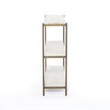 Featuring Felix Antique Brass Small Console Table by Four Hands at Amethyst Home. Add a pop of sophistication to any space. Polished white marble lays three tiers of smooth shelving for an open style with plenty of surface area. Antique brass framing places a feminine spin on console storage.
Overall Dimensions: 36"W x 10"L x 31"HColors: Antique Brass, P. Amethyst Home provides interior design, new home construction design consulting, vintage area rugs, and lighting in the Laguna Beach metro area.