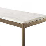 Featuring Felix Antique Brass Small Console Table by Four Hands at Amethyst Home. Add a pop of sophistication to any space. Polished white marble lays three tiers of smooth shelving for an open style with plenty of surface area. Antique brass framing places a feminine spin on console storage.
Overall Dimensions: 36"W x 10"L x 31"HColors: Antique Brass, Polished. Amethyst Home provides interior design, new home construction design consulting, vintage area rugs, and lighting in the Miami metro area.