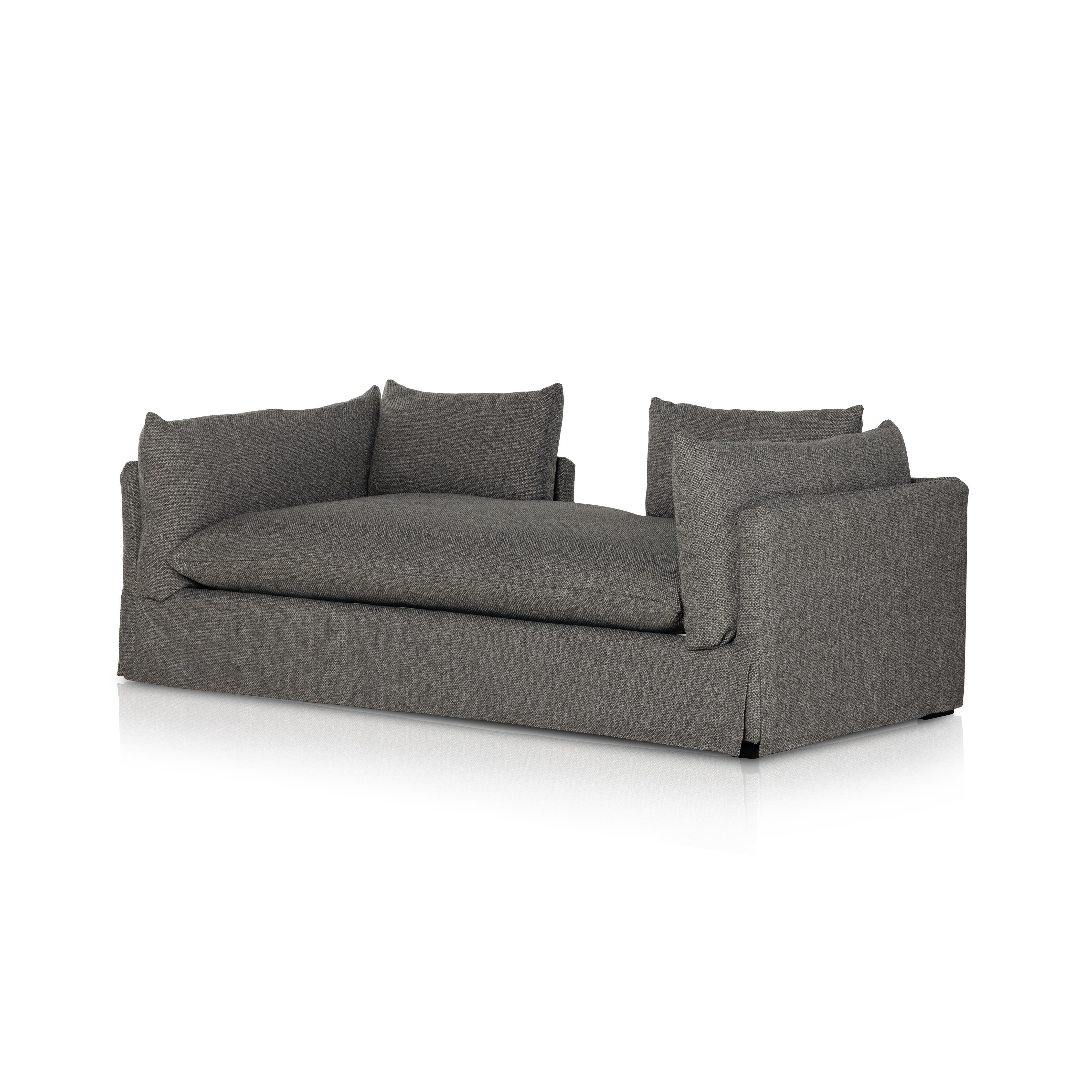 Chaise-style lounging, made for modern living. Neutral-toned upholstery covers shelter arms and oversize pillow-inspired cushion. Performance fabrics are specially created to withstand spills, stains, high traffic and wear, ensuring long-term comfort and unmatched durability. Amethyst Home provides interior design, new home construction design consulting, vintage area rugs, and lighting in the Denver metro and surrounding Mountain towns.