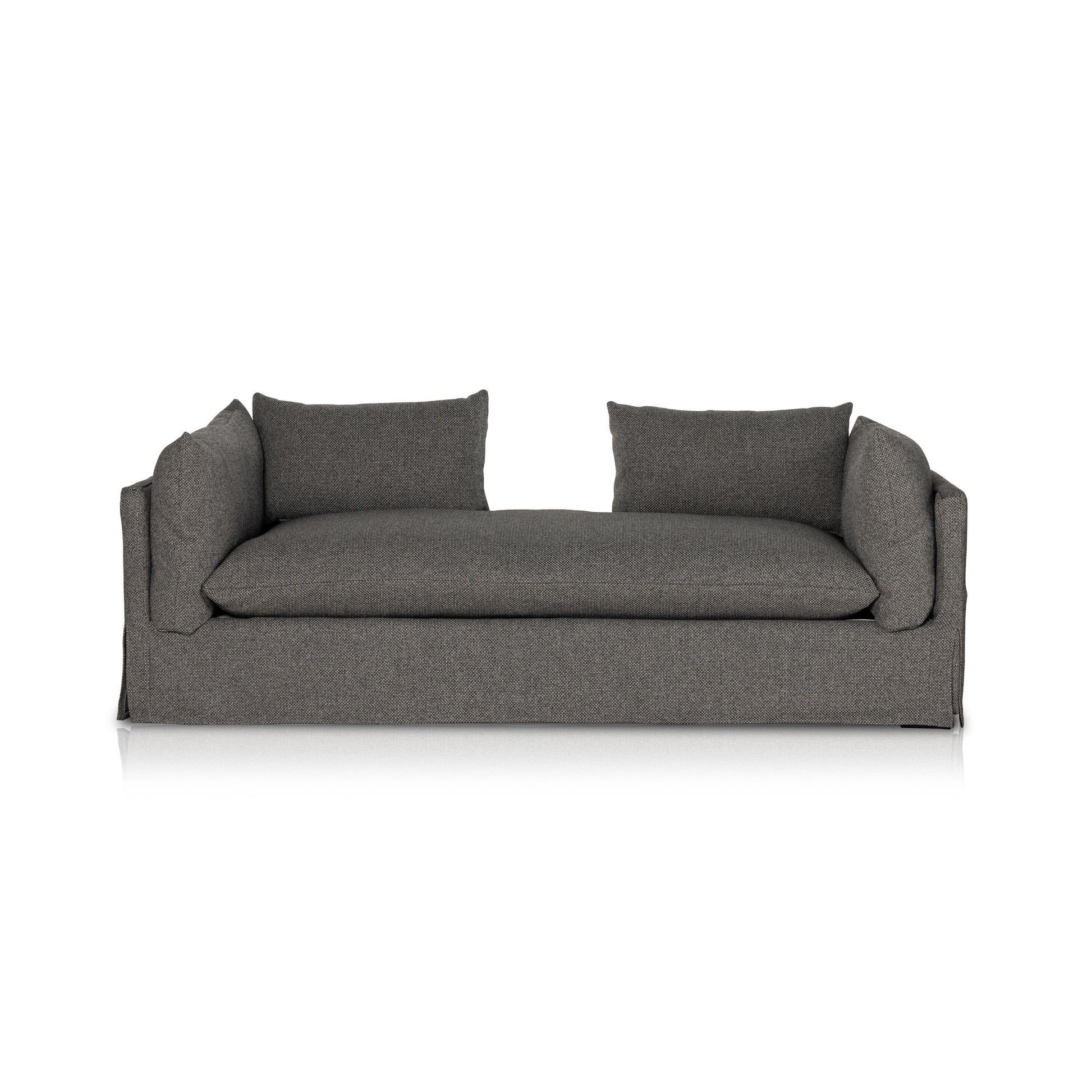 Chaise-style lounging, made for modern living. Neutral-toned upholstery covers shelter arms and oversize pillow-inspired cushion. Performance fabrics are specially created to withstand spills, stains, high traffic and wear, ensuring long-term comfort and unmatched durability. Amethyst Home provides interior design, new home construction design consulting, vintage area rugs, and lighting in the Monterey metro area.