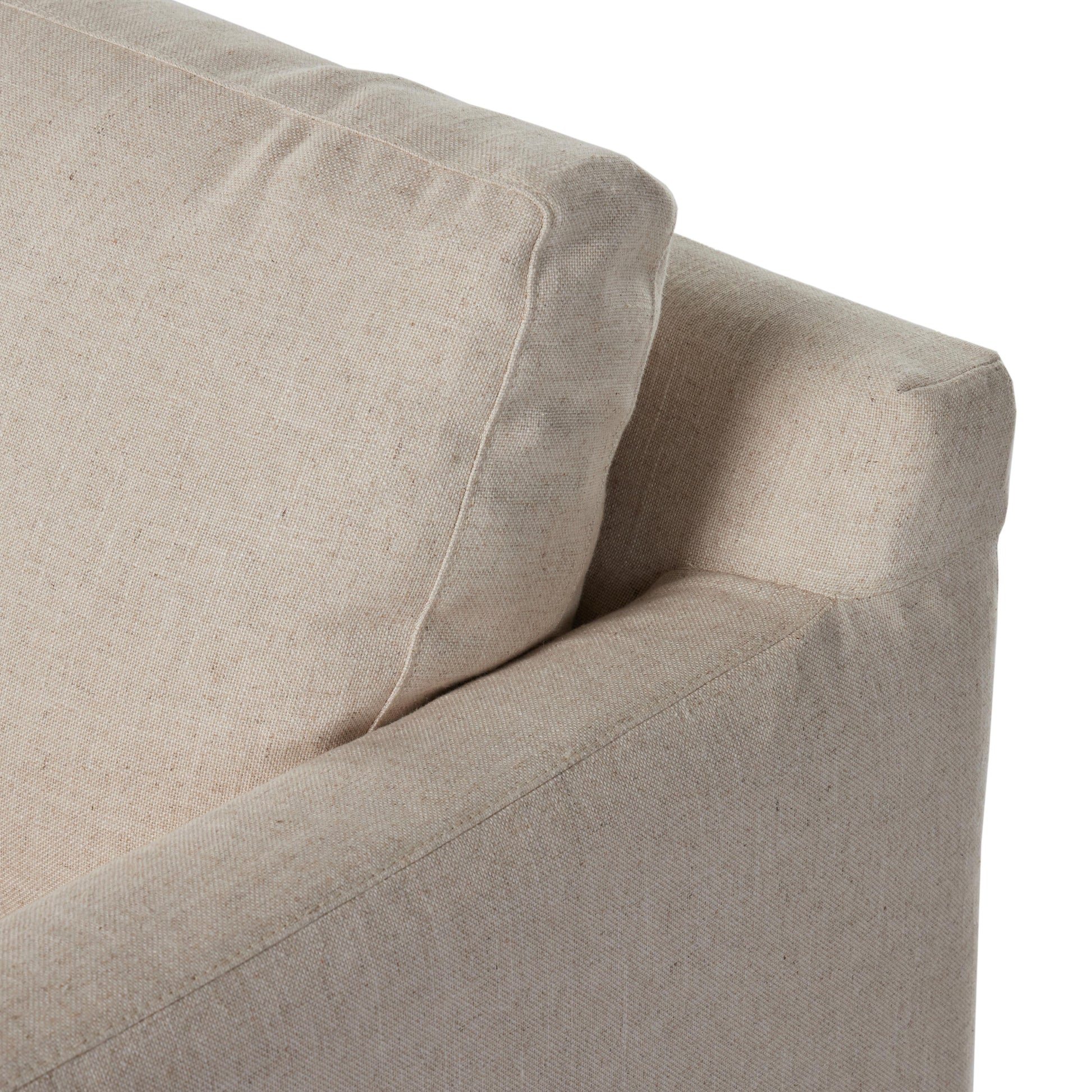 Proudly built by American makers using US-sourced materials and mechanisms. This classic swivel chair features clean track arms, a high, supportive back, feather filling and a 360-degree swivel. Upholstered with a fully removable slipcover of PFAS-free performance fabric that can be dry-cleaned for easy care. Amethyst Home provides interior design, new home construction design consulting, vintage area rugs, and lighting in the Winter Garden metro area.