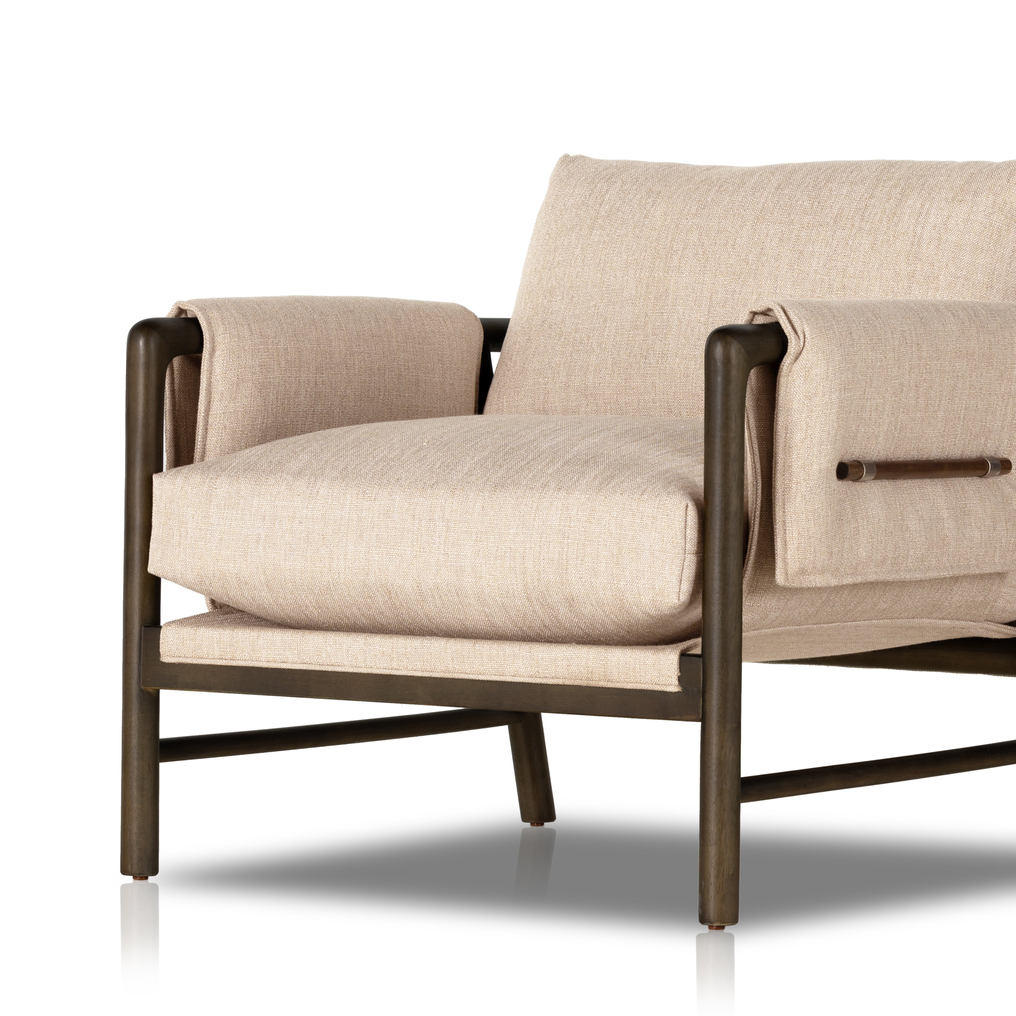 Featuring Harrison Alcala Wheat Chair by Four Hands at Amethyst Home. Details make the chair. With poly-blend performance fabric that wraps each arm, faux toggles add an element of interest to midcentury-inspired seating in a wheat hue, with softly sculpted parawood framing carrying out a beautiful neutral look.Overall Dimensions: 32.25"W x 34.75"L x 31.75"H
Collection: BelfastC. Amethyst Home provides interior design, new construction, custom furniture, and area rugs in the Alpharetta metro area.