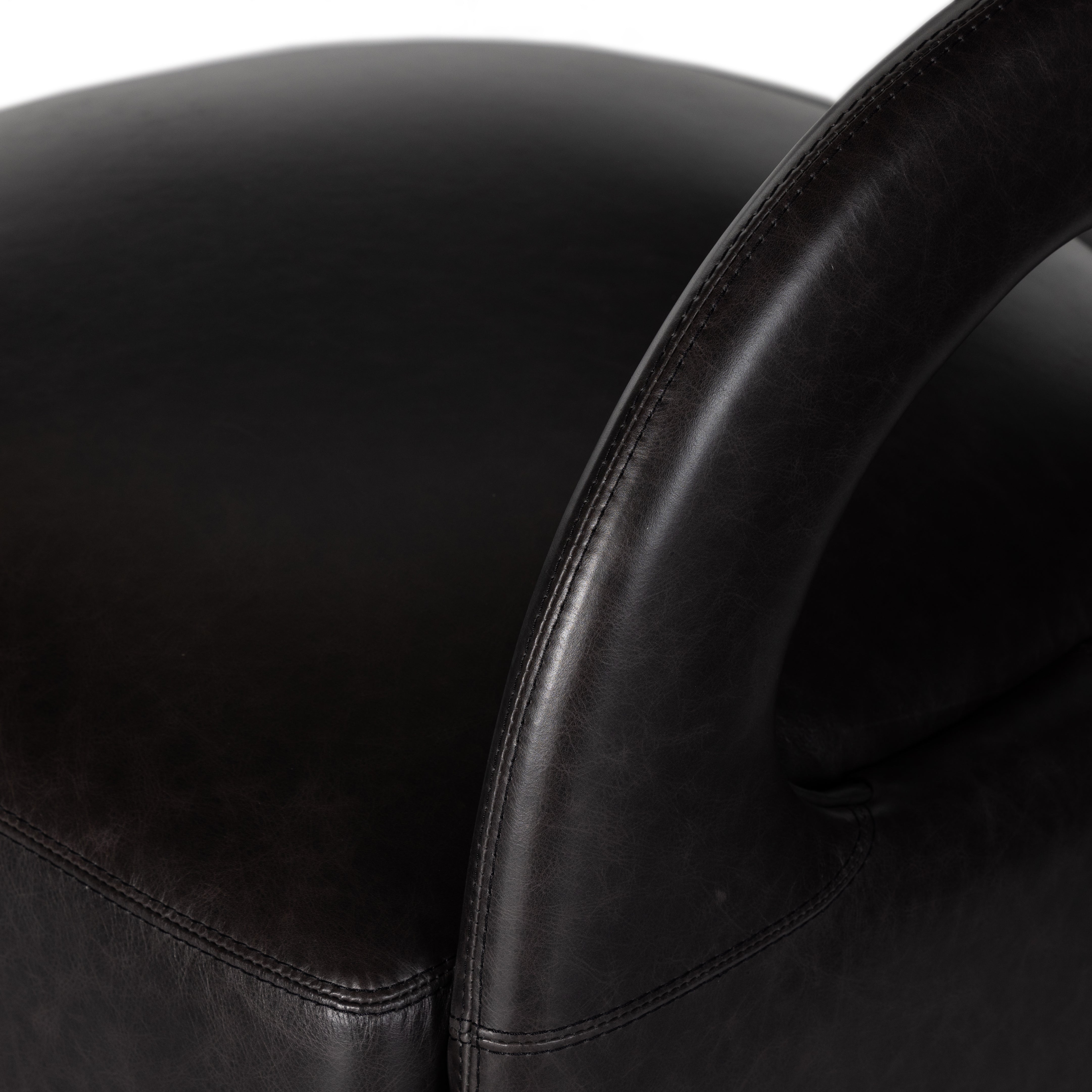Featuring Hawkins Sonoma Black Swivel Chair by Four Hands at Amethyst Home. This 360-swivel update of the fan-favorite stationary design makes quite the statement. Well curved and finely sculpted, exclusive black top-grain leather makes a uniquely shapely statement in any room.
Overall Dimensions: 26"W x 26"L x 29"HColors: Sonoma ButterscotchMaterials: Top. Amethyst Home provides interior design, new home construction design consulting, vintage area rugs, and lighting in the Des Moines metro area.
