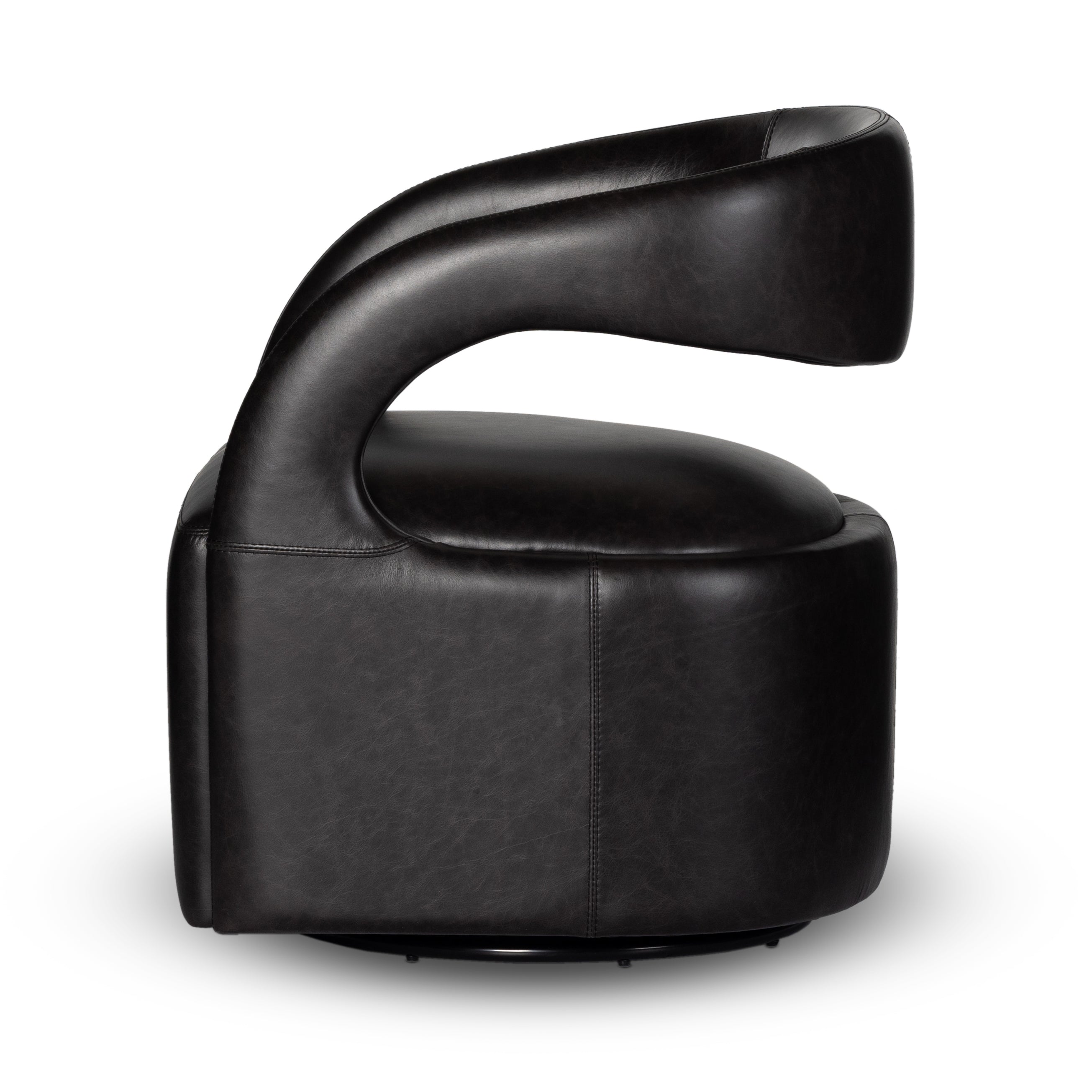 Featuring Hawkins Sonoma Black Swivel Chair by Four Hands at Amethyst Home. This 360-swivel update of the fan-favorite stationary design makes quite the statement. Well curved and finely sculpted, exclusive black top-grain leather makes a uniquely shapely statement in any room.
Overall Dimensions: 26"W x 26"L x 29"HColors: Sonoma ButterscotchMaterials: Top . Amethyst Home provides interior design, new home construction design consulting, vintage area rugs, and lighting in the Park City metro area.