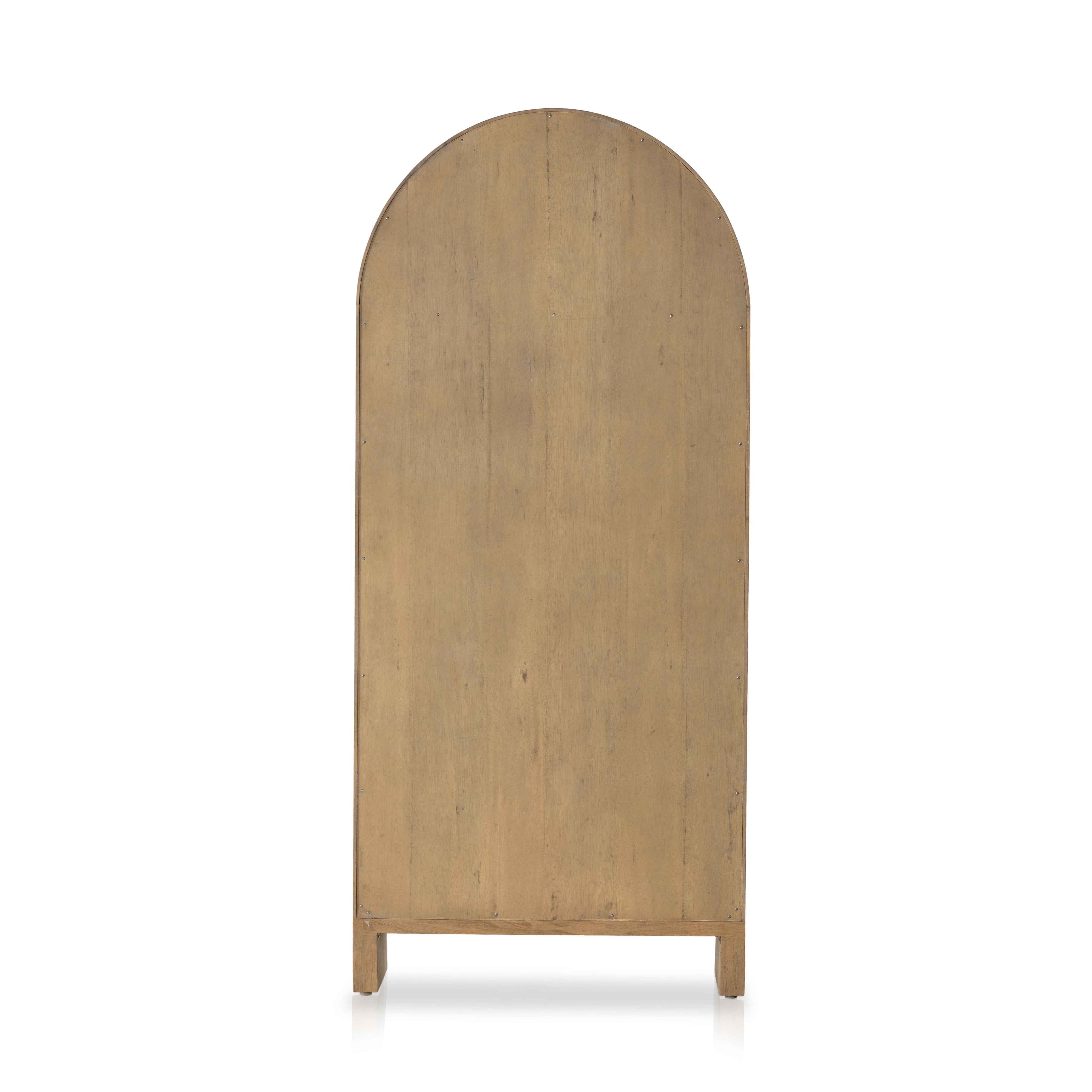 Ilana Burnished Mindi Cabinet forms a dramatic arch this glass-front cabinetry, with woven natural cane backing for a textural finishing touch. Amethyst Home provides interior design services, furniture, rugs, and lighting in the Calabasas metro area.