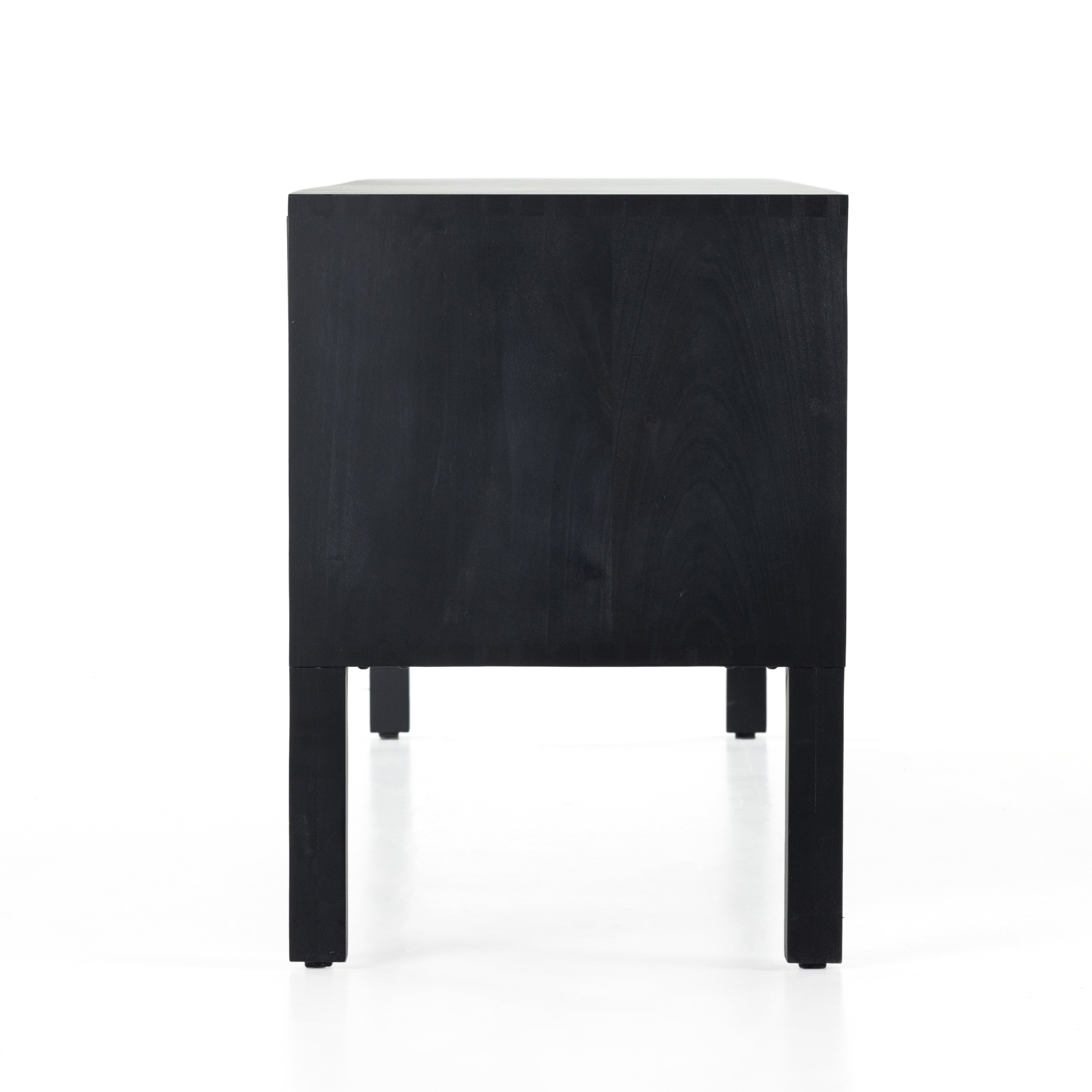 Featuring Isador Black Wash Poplar Media Console by Four Hands at Amethyst Home. Beautifully simple in spirit. Black-washed dry poplar forms a clean-lined media console with faux dovetail joinery plus iron and leather hardware, for a material-driven update to Shaker-inspired styling. Rear cutouts for cord management.Overall Dimensions: 80"W x 19"L x 26"H
Collection: FultonColors:. Amethyst Home provides interior design, new construction, custom furniture, and area rugs in the San Diego metro area.