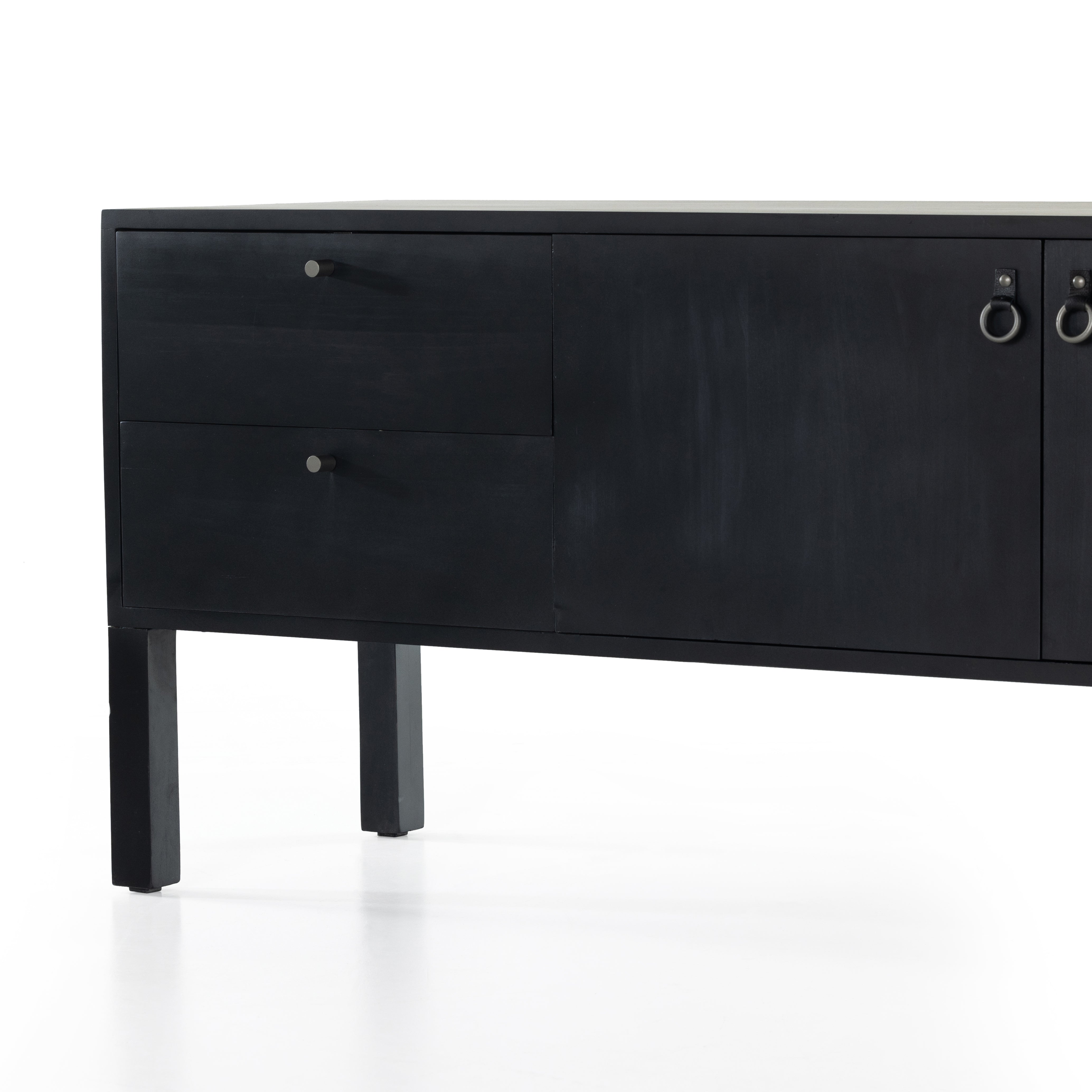 Featuring Isador Black Wash Poplar Media Console by Four Hands at Amethyst Home. Beautifully simple in spirit. Black-washed dry poplar forms a clean-lined media console with faux dovetail joinery plus iron and leather hardware, for a material-driven update to Shaker-inspired styling. Rear cutouts for cord management.Overall Dimensions: 80"W x 19"L x 26"H
Collection: FultonCol. Amethyst Home provides interior design, new construction, custom furniture, and area rugs in the Winter Garden metro area.