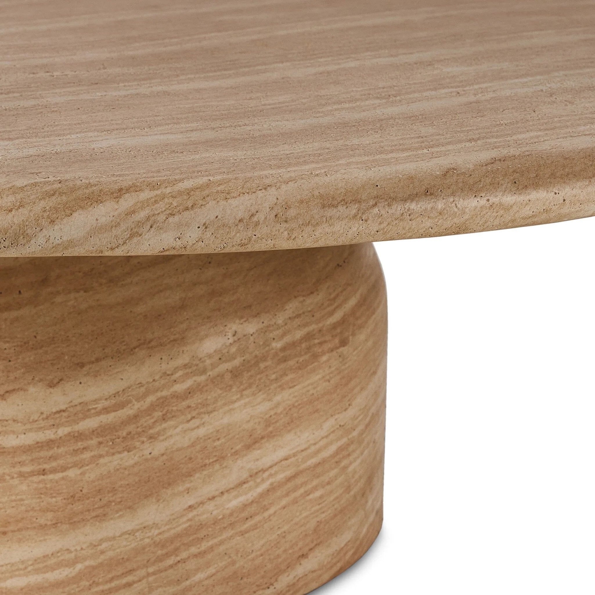 Featuring Janice Sand Striae Coffee Table by Four Hands at Amethyst Home. A beautiful dome-shaped pedestal base supports a rounded tabletop with bullnose edges. Made from cast concrete with a water-transfer finish which resemble natural stone.Collection: ChandlerColors: Sand StriaeMaterials: Concrete Weight: 160.94 lbs. Amethyst Home provides interior design, new home construction design consulting, vintage area rugs, and lighting in the Des Moines metro area.