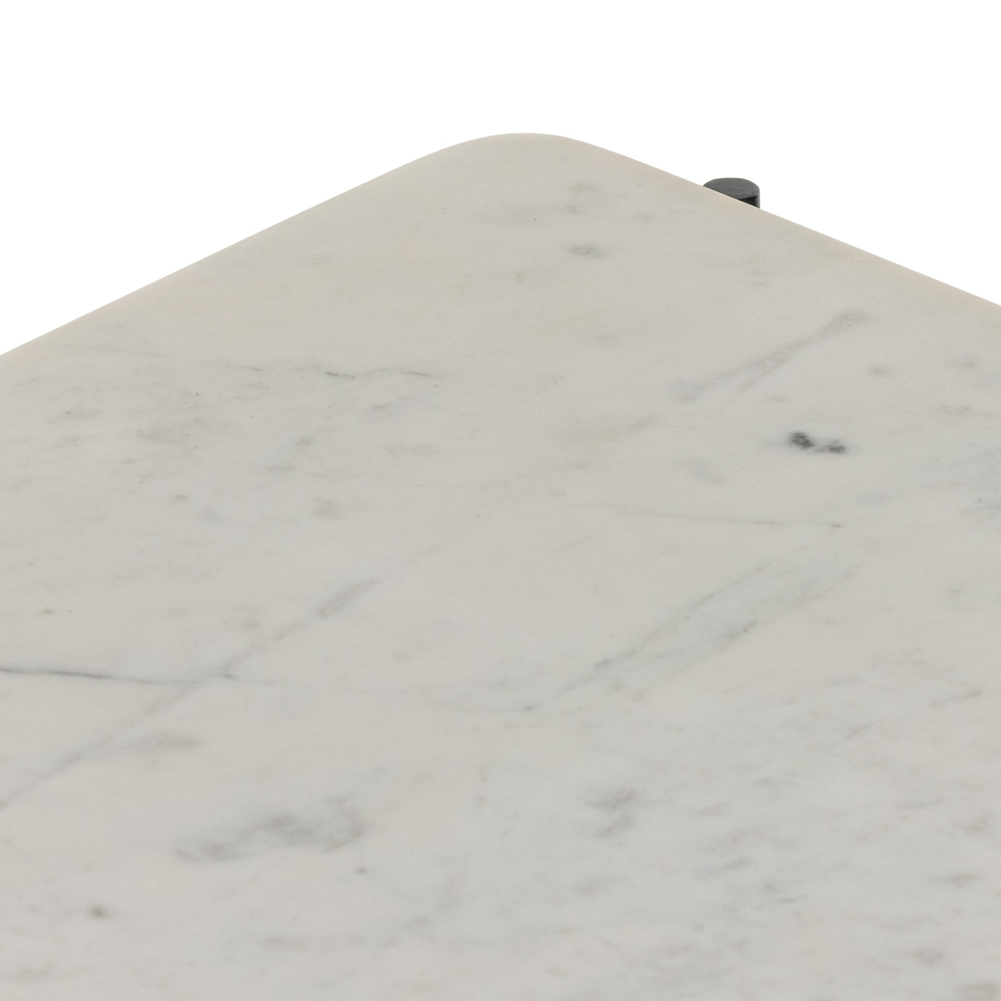 Jasper Nightstand is a black-finished iron that forms a slim, airy frame for open shelving of polished white marble. Amethyst Home provides interior design services, furniture, rugs, and lighting in the Seattle metro area.
