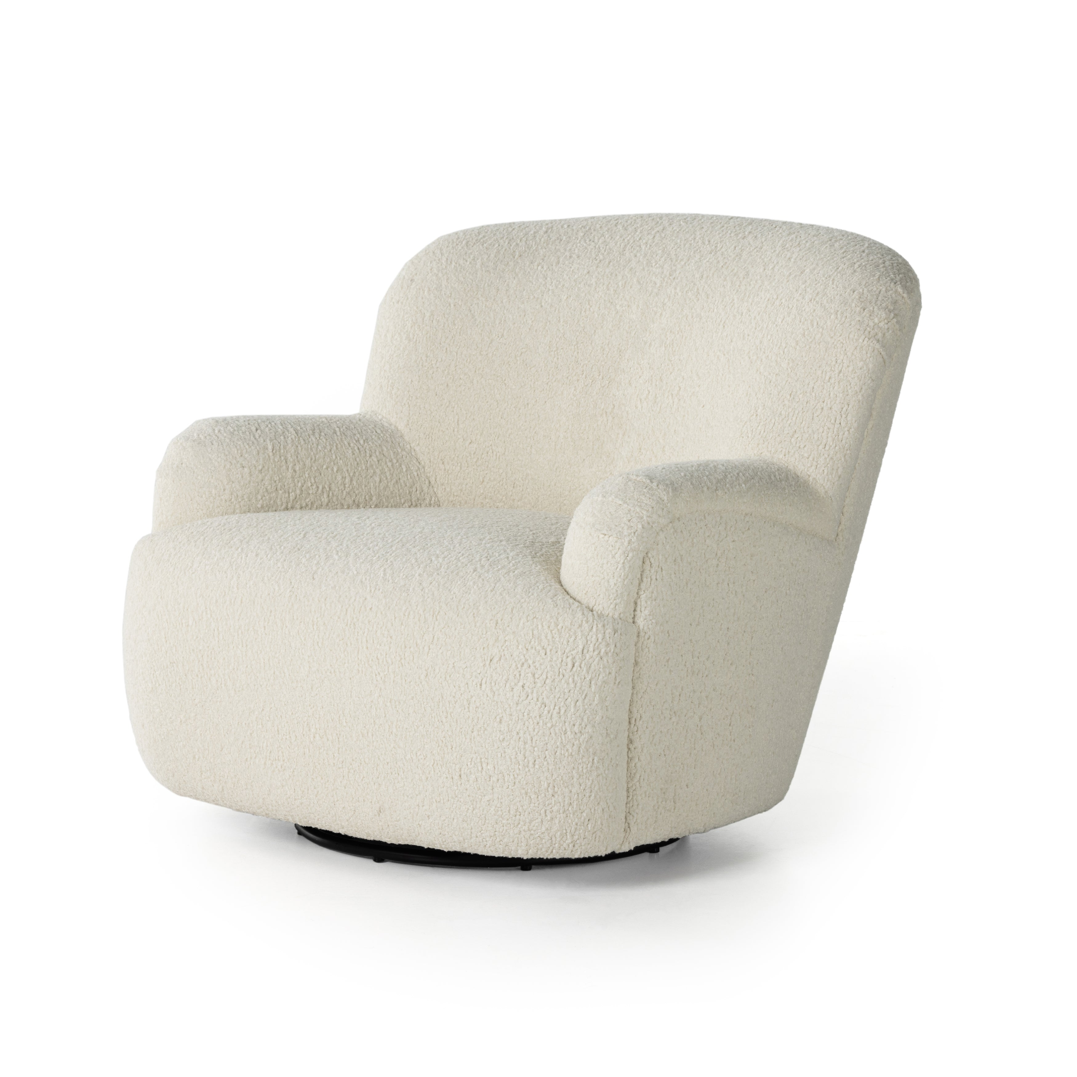 Featuring Kadon Natural Swivel Chair by Four Hands at Amethyst Home. Kadon Natural Swivel Chair is a high wing back pairs with softly rolled arms for a curvy look and supportive sit. Cream-colored shearling-upholstered seating tops a 360-degree swivel.
Overall Dimensions: 35.50"W x 39"L x 32.75"HWeight: 77.6 lbsVolume: 22.92 cu ftSeat Depth: 24.5"Seat Height: 17.5"Arm Height from Floor: 2. Amethyst Home provides interior design services, furniture, rugs, and lighting in the Kansas City metro area.