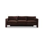 Featuring Katya Surrey Cocoa Sofa by Four Hands at Amethyst Home. Float-style this unique sofa in a room to show off design details like sleek lines and rear cutouts. Designed with S spring construction, foam and fiber seat cushioning and loose feather-blend back cushions. Upholstered in a soft, velvety cotton in a rich chocolate brown.Overall Dimensions: 96.50"W x 39.75"L x 33". Amethyst Home provides interior design, new construction, custom furniture, and area rugs in the Des Moines metro area.