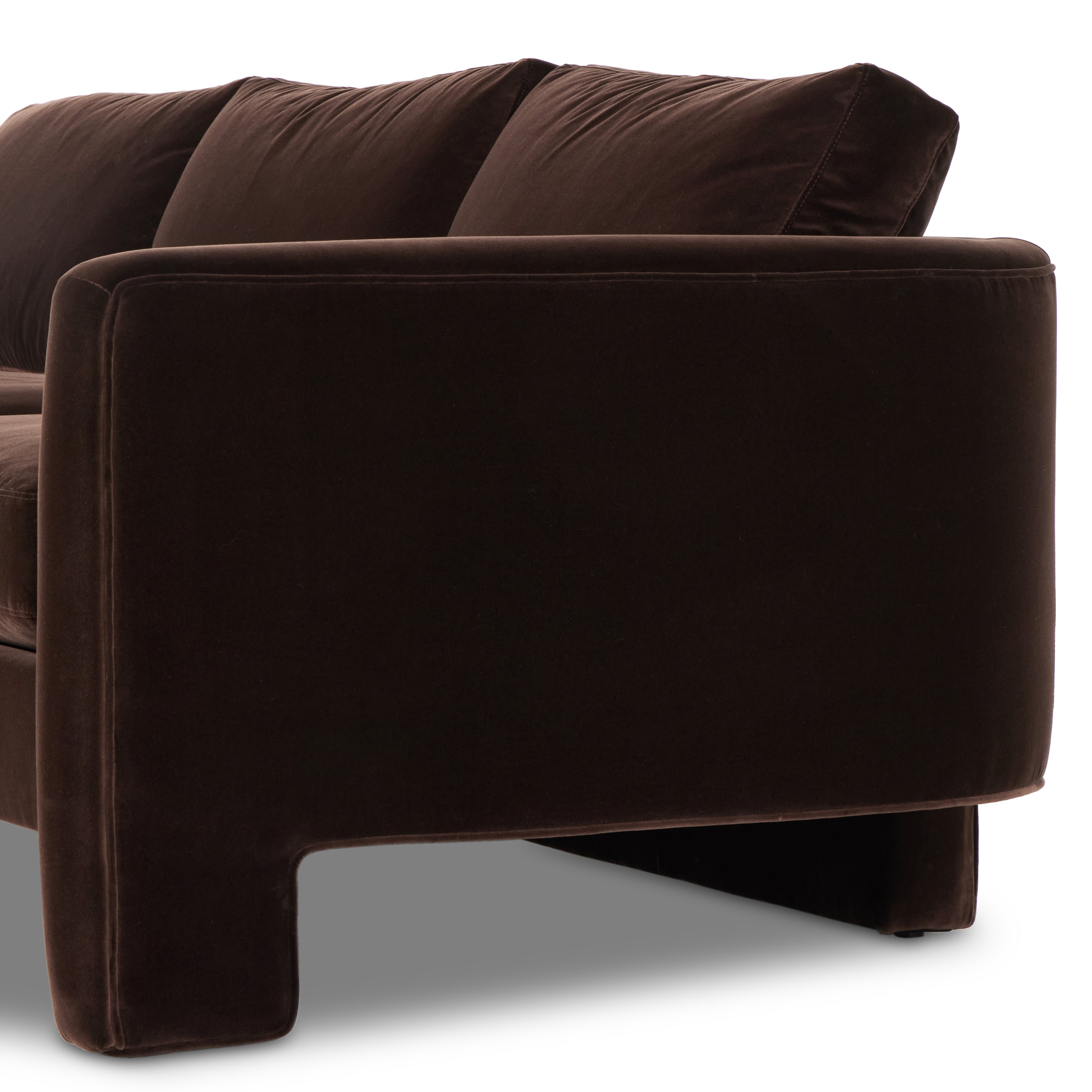 Featuring Katya Surrey Cocoa Sofa by Four Hands at Amethyst Home. Float-style this unique sofa in a room to show off design details like sleek lines and rear cutouts. Designed with S spring construction, foam and fiber seat cushioning and loose feather-blend back cushions. Upholstered in a soft, velvety cotton in a rich chocolate brown.Overall Dimensions: 96.50"W x 39.75"L x 33"H
Col. Amethyst Home provides interior design, new construction, custom furniture, and area rugs in the Omaha metro area.