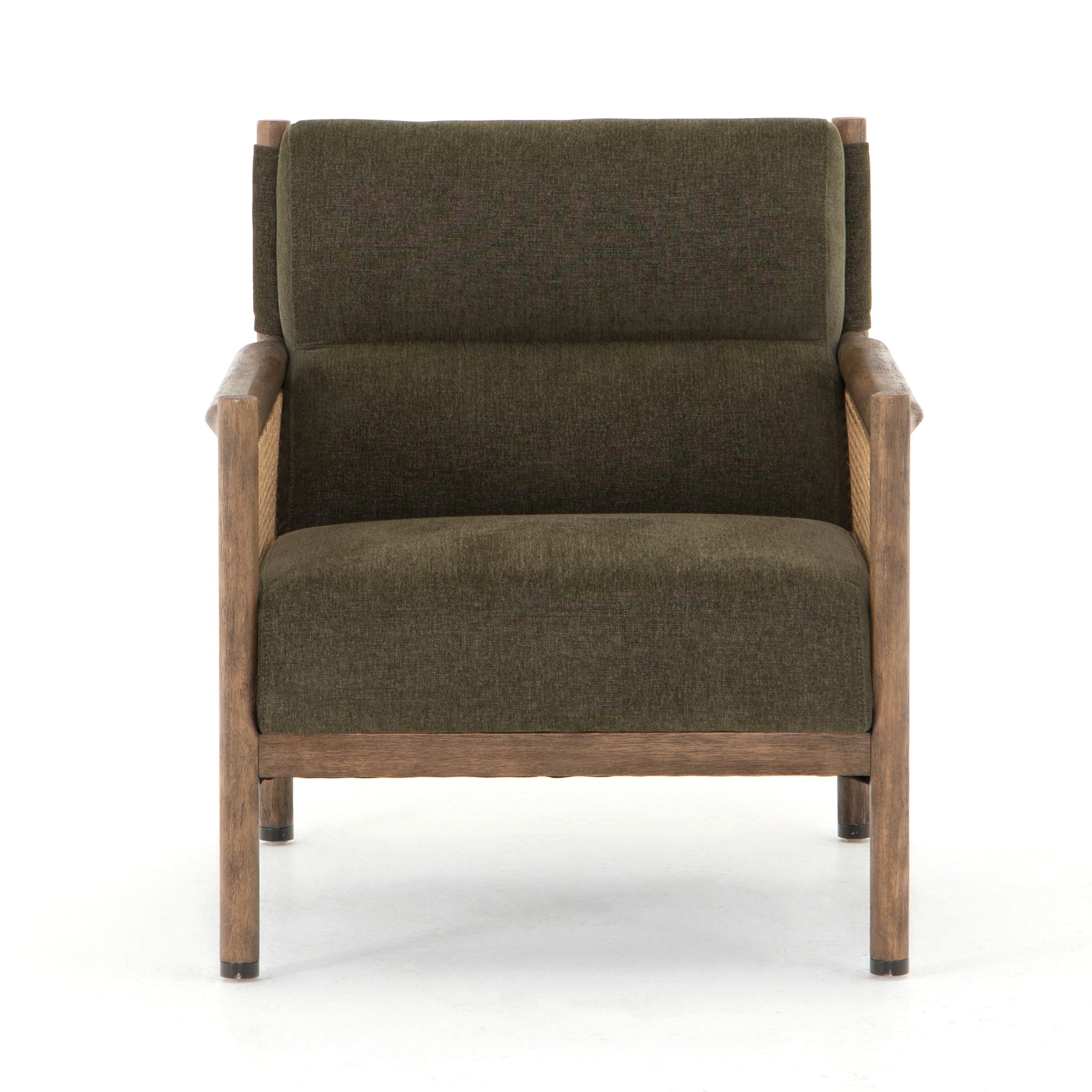 Craft a Parisian air with French-inspired seating. With a chenille-like texture and earthy olive hue, high performance-upholstered seating is perfectly positioned for comfort, with parawood framing and woven sides of natural cane. Performance fabrics are specially created to withstand spills, stains, high traffic and wear, ensuring long-term comfort and unmatched durability. Amethyst Home provides interior design, new construction, custom furniture and area rugs in the Omaha metro area