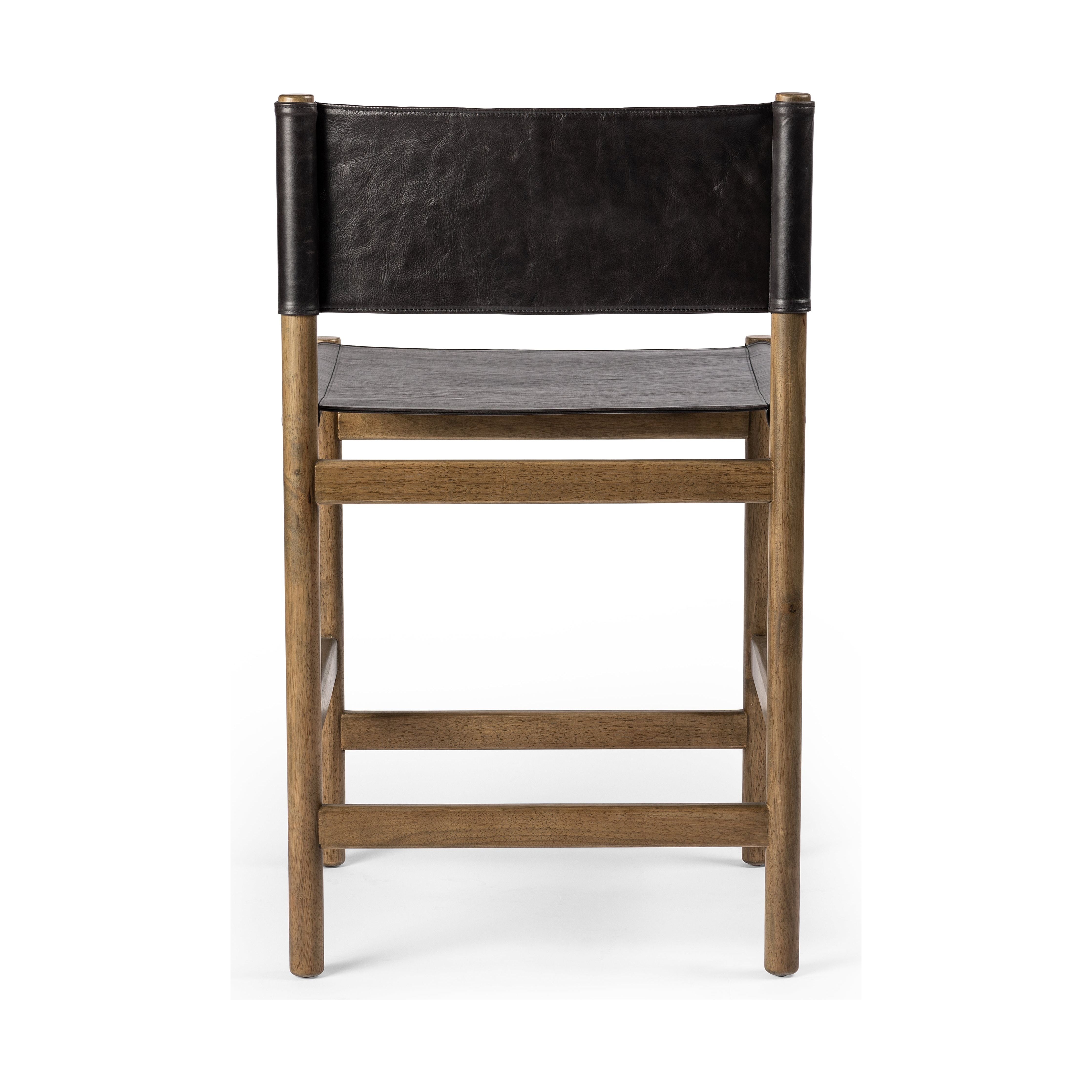 Solid parawood forms a simple, vintage-inspired frame for sling-style seating of black top-grain leather exclusive to Four Hands. Perfectly sized for the counter. Amethyst Home provides interior design, new construction, custom furniture, and area rugs in the Austin metro area.
