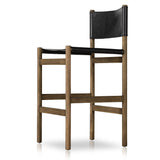 Solid parawood forms a simple, vintage-inspired frame for sling-style seating of black top-grain leather exclusive to Four Hands. Perfectly sized for the counter. Amethyst Home provides interior design, new construction, custom furniture, and area rugs in the Dallas metro area.