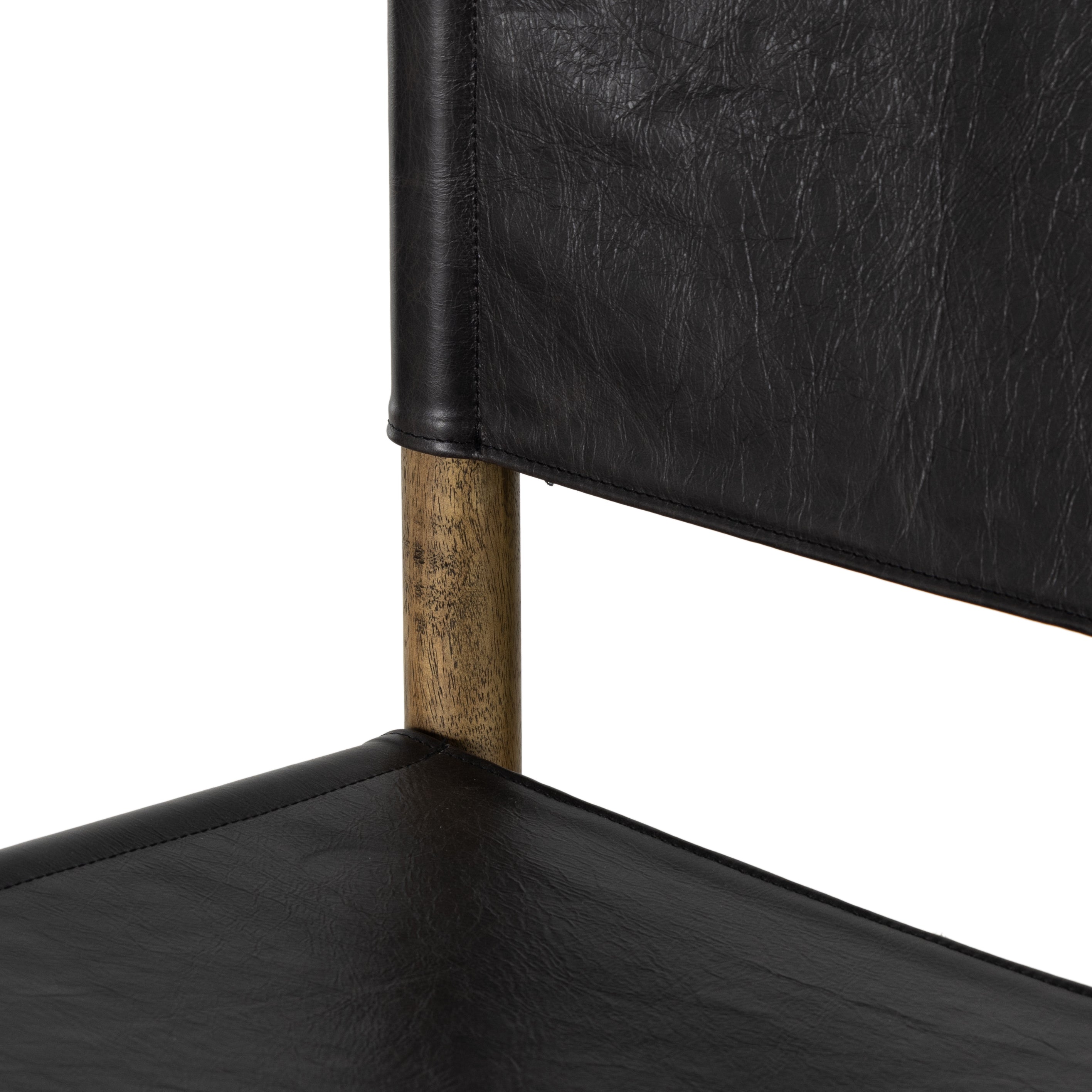 Solid parawood forms a simple, vintage-inspired frame for sling-style seating of black top-grain leather exclusive to Four Hands. Perfectly sized for the counter. Amethyst Home provides interior design, new construction, custom furniture, and area rugs in the Washington metro area.