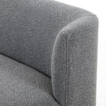 Featuring Krista Knoll Charcoal Dining Bench by Four Hands at Amethyst Home. Style takes shape. Comfortably curved bench seating is upholstered in a chunky charcoal boucle, with water-repellent high-performance fabric for modern sensibility. A plinth-style ash veneer base works casual contrast into the mix. Perfectly sized for a cozy breakfast nook; pair . Amethyst Home provides interior design, new home construction design consulting, vintage area rugs, and lighting in the Los Angeles metro area.