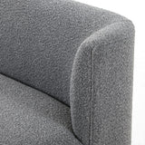 Featuring Krista Knoll Charcoal Dining Bench by Four Hands at Amethyst Home. Style takes shape. Comfortably curved bench seating is upholstered in a chunky charcoal boucle, with water-repellent high-performance fabric for modern sensibility. A plinth-style ash veneer base works casual contrast into the mix. Perfectly sized for a cozy breakfast nook; pair . Amethyst Home provides interior design, new home construction design consulting, vintage area rugs, and lighting in the Los Angeles metro area.