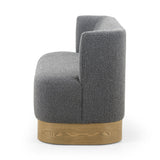 Featuring Krista Knoll Charcoal Dining Bench by Four Hands at Amethyst Home. Style takes shape. Comfortably curved bench seating is upholstered in a chunky charcoal boucle, with water-repellent high-performance fabric for modern sensibility. A plinth-style ash veneer base works casual contrast into the mix. Perfectly sized for a cozy breakfast nook; pair up to . Amethyst Home provides interior design, new home construction design consulting, vintage area rugs, and lighting in the Miami metro area.