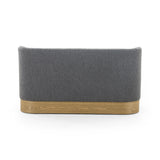 Featuring Krista Knoll Charcoal Dining Bench by Four Hands at Amethyst Home. Style takes shape. Comfortably curved bench seating is upholstered in a chunky charcoal boucle, with water-repellent high-performance fabric for modern sensibility. A plinth-style ash veneer base works casual contrast into the mix. Perfectly sized for a cozy breakfast nook; pair u. Amethyst Home provides interior design, new home construction design consulting, vintage area rugs, and lighting in the Washington metro area.
